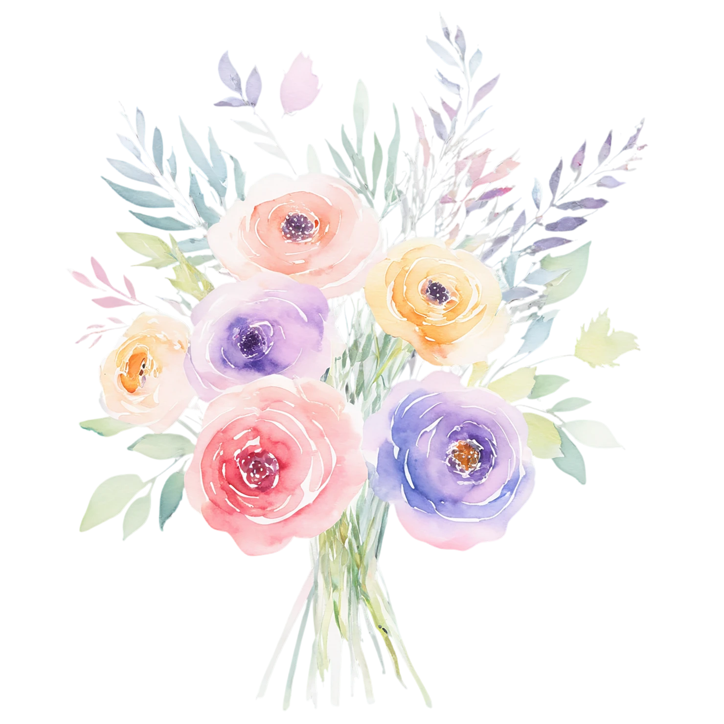 Watercolor flower bouquets isolated on transparent background #23605
