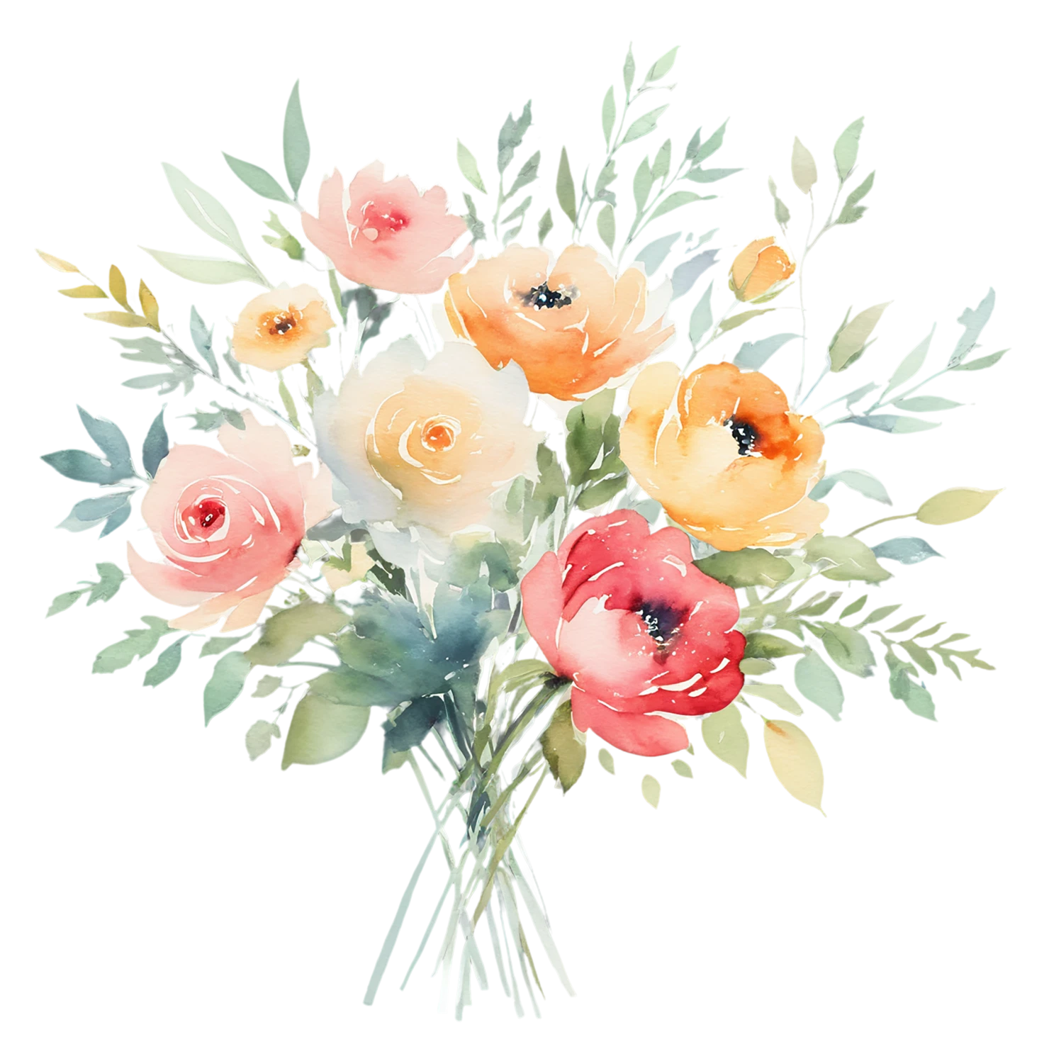 Watercolor flower bouquets isolated on transparent background #23607
