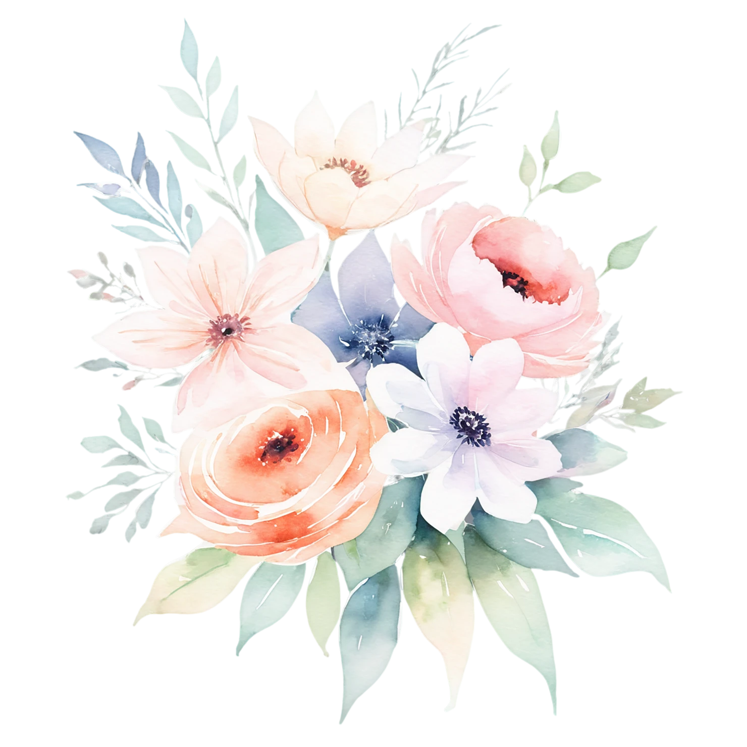 Watercolor flower bouquets isolated on transparent background #23608