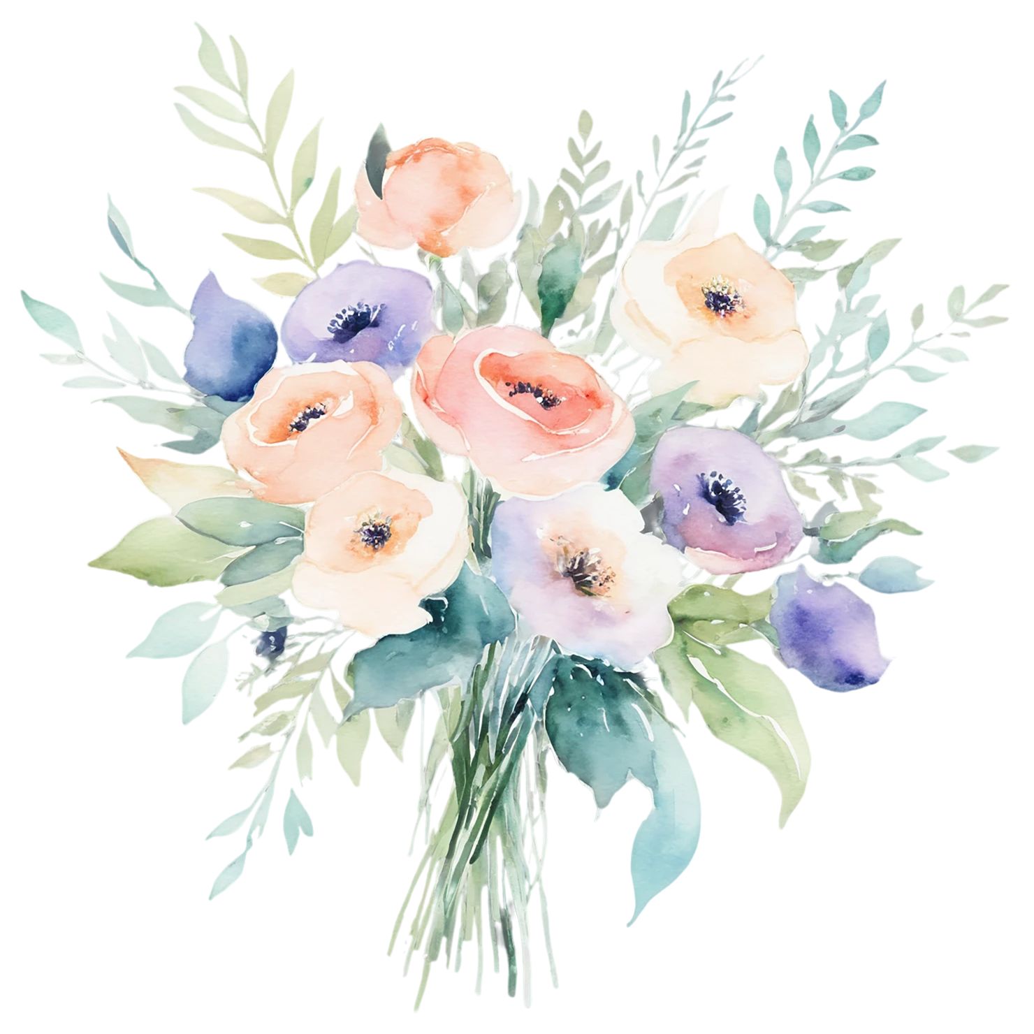 Watercolor flower bouquets isolated on transparent background #23609