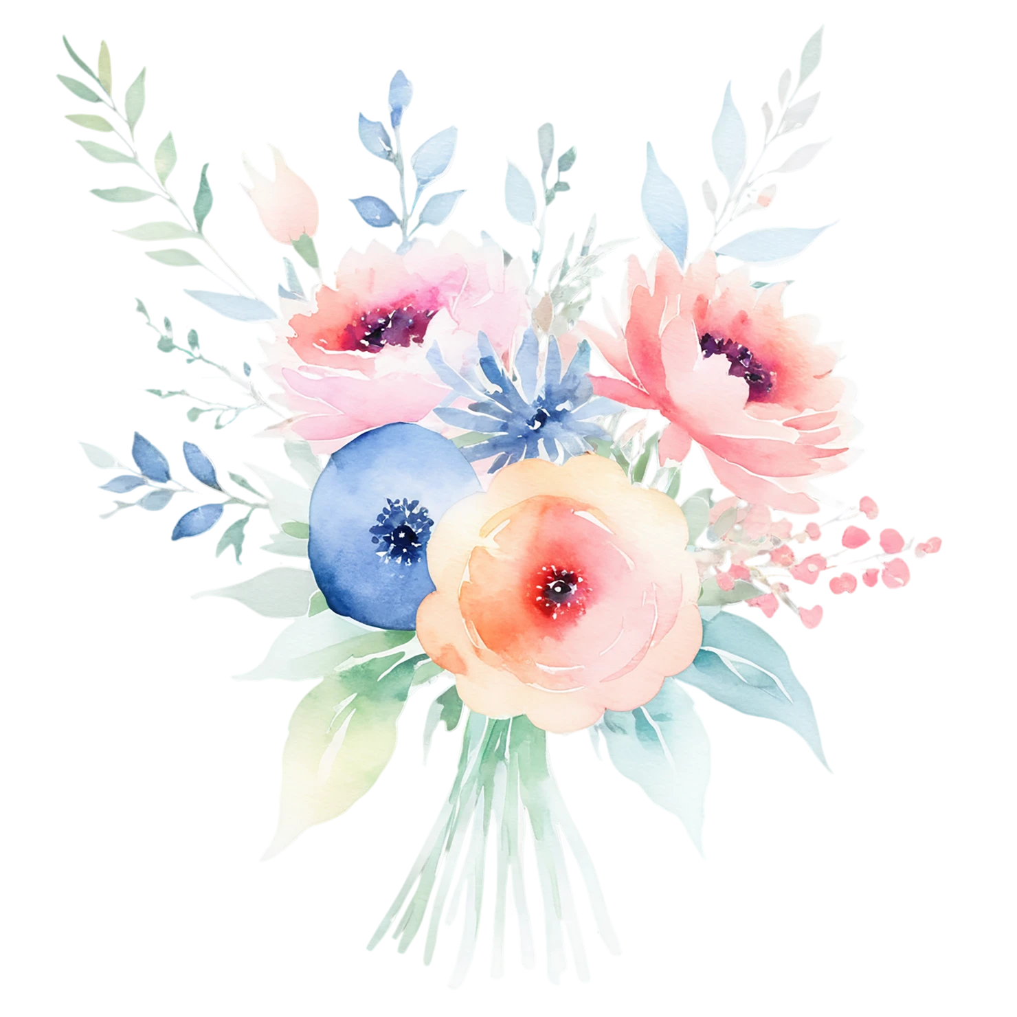 Watercolor flower bouquets isolated on transparent background #23610