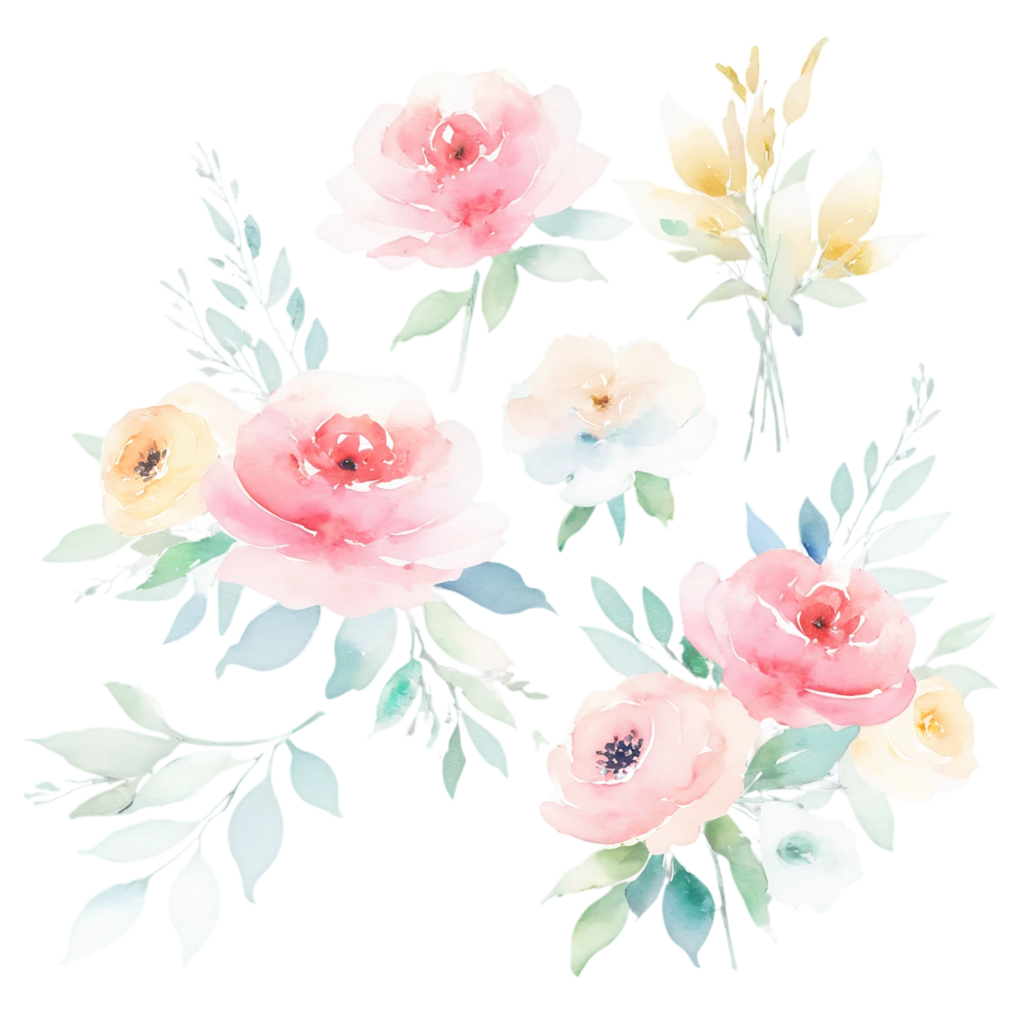 Watercolor flower bouquets isolated on transparent background #23612