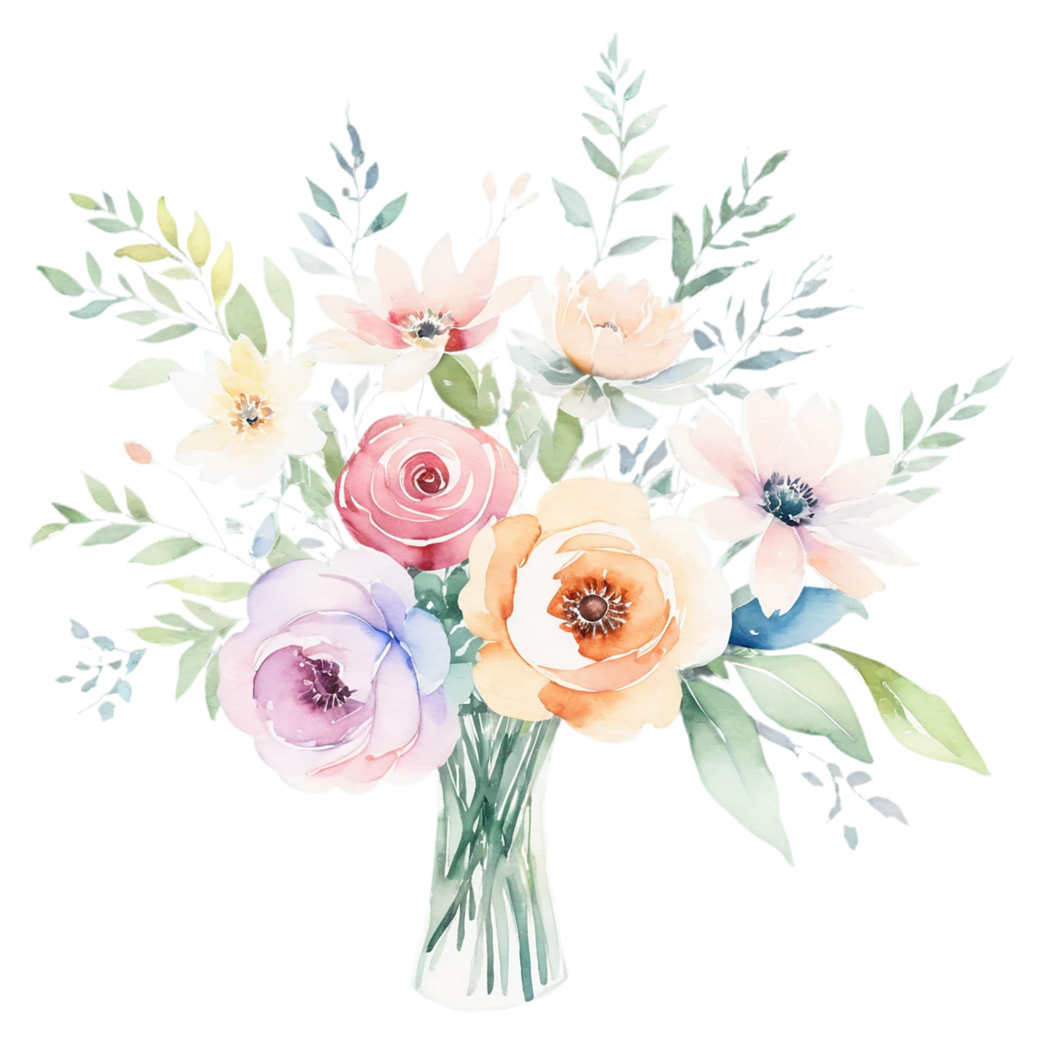 Watercolor flower bouquets isolated on transparent background #23613