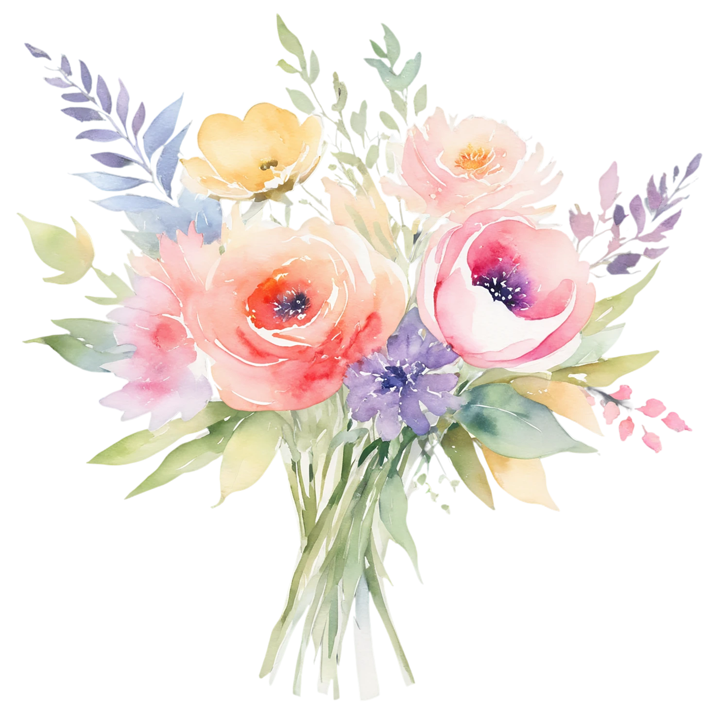 Watercolor flower bouquets isolated on transparent background #23614