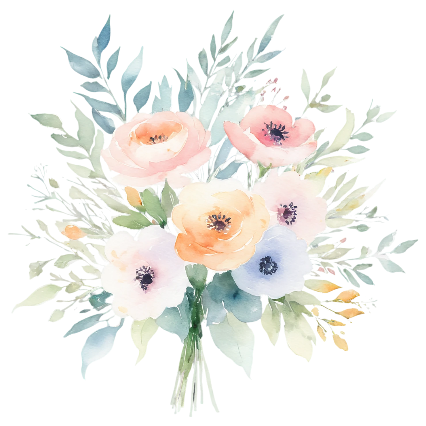 Watercolor flower bouquets isolated on transparent background #23616