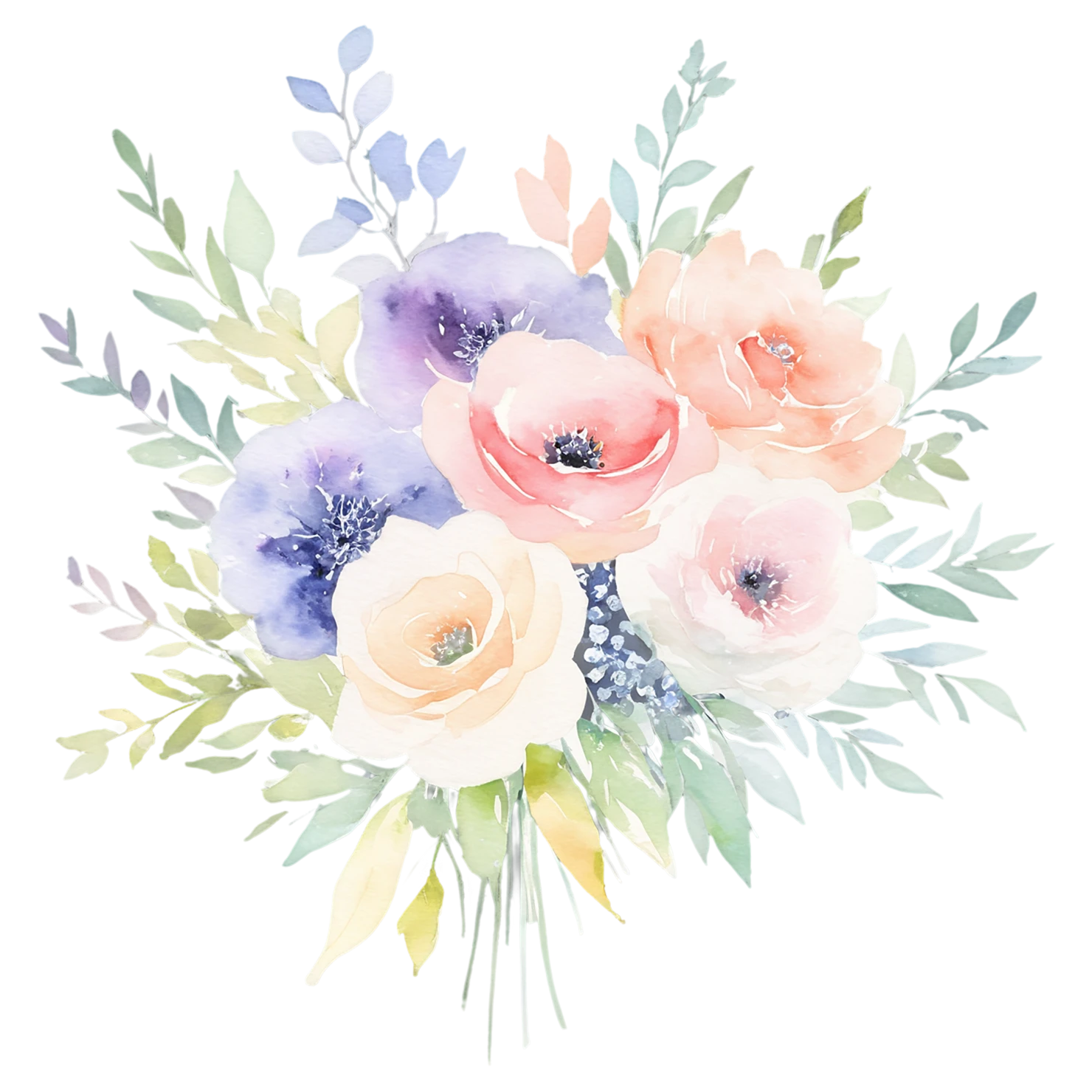 Watercolor flower bouquets isolated on transparent background #23617
