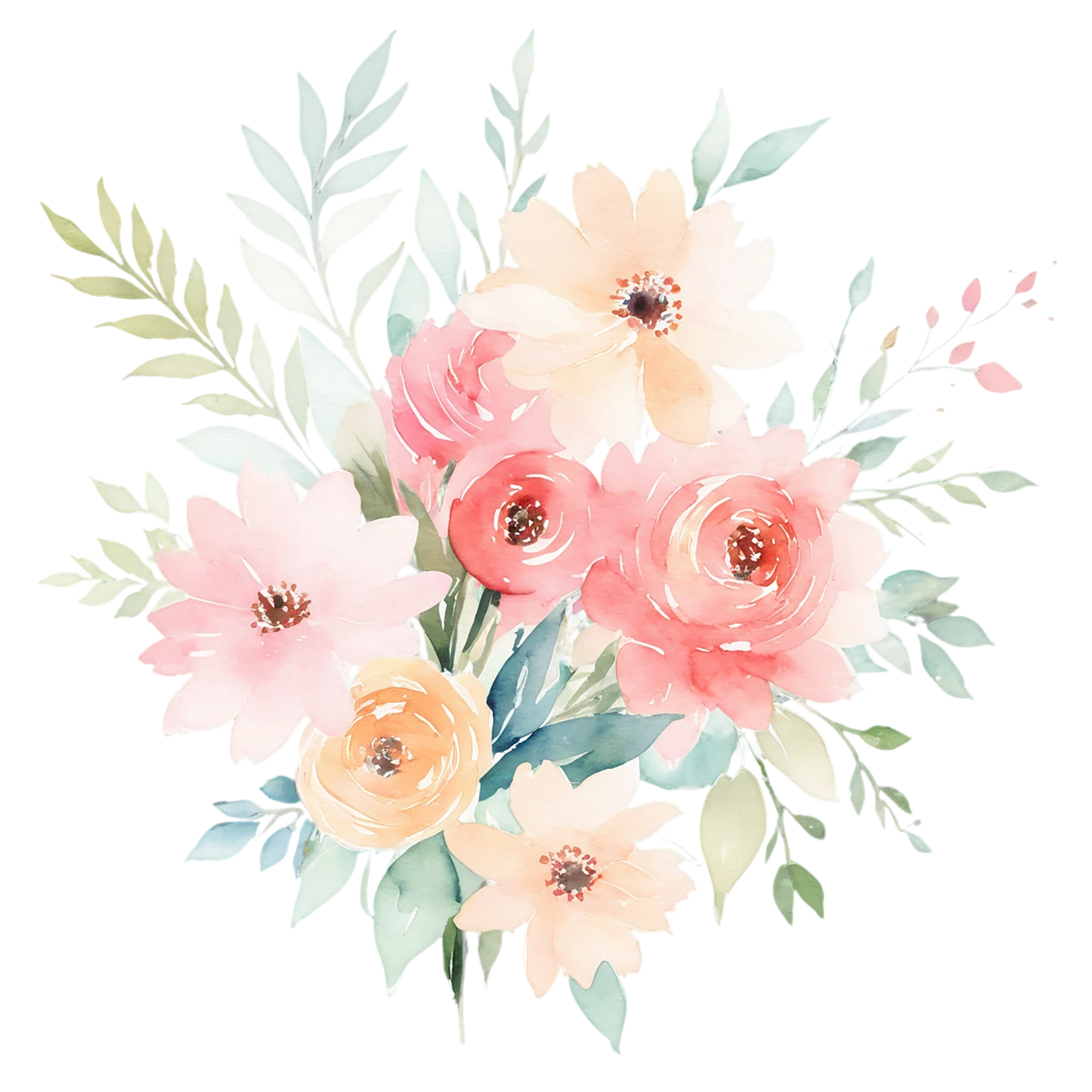 Watercolor flower bouquets isolated on transparent background #23618