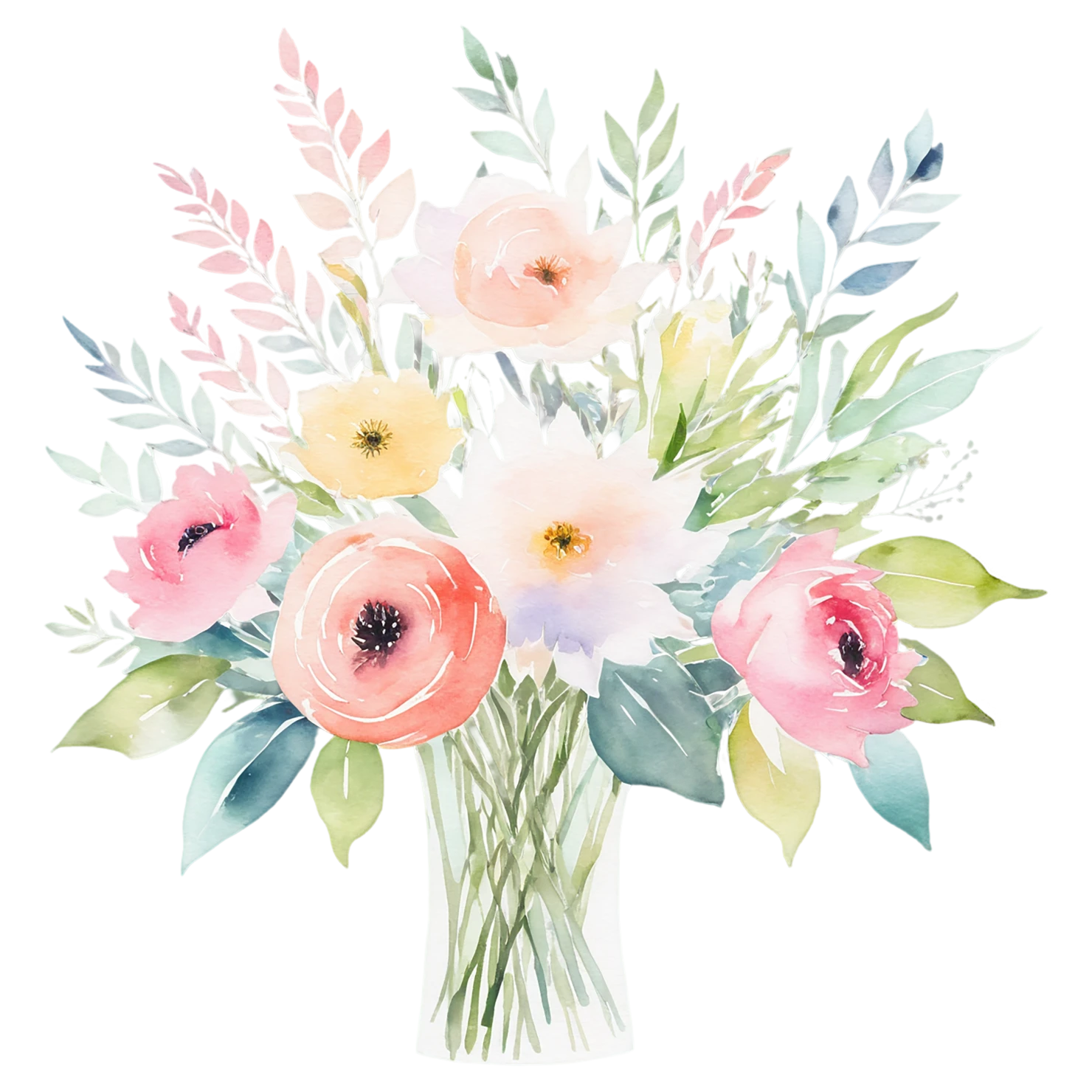 Watercolor flower bouquets isolated on transparent background #23619