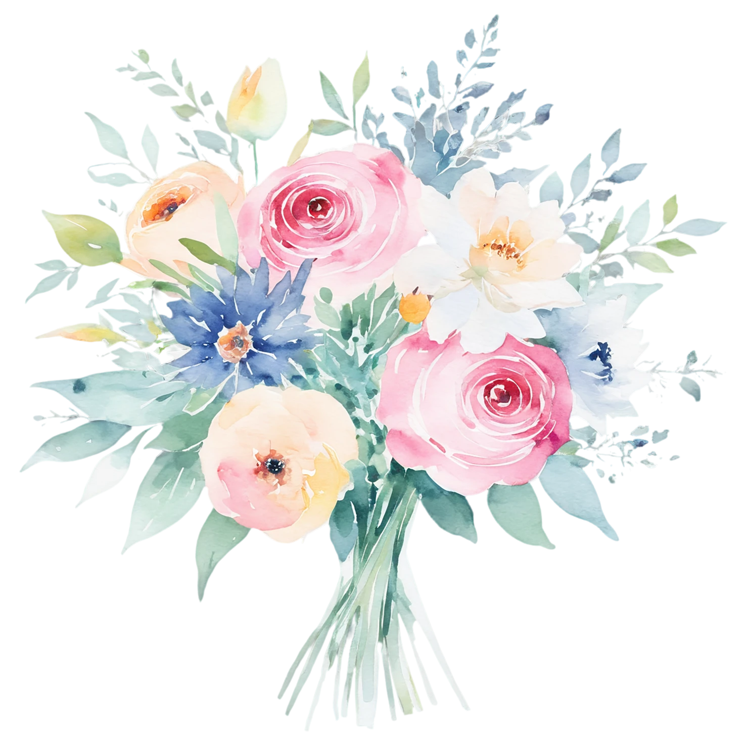 Watercolor flower bouquets isolated on transparent background #23621