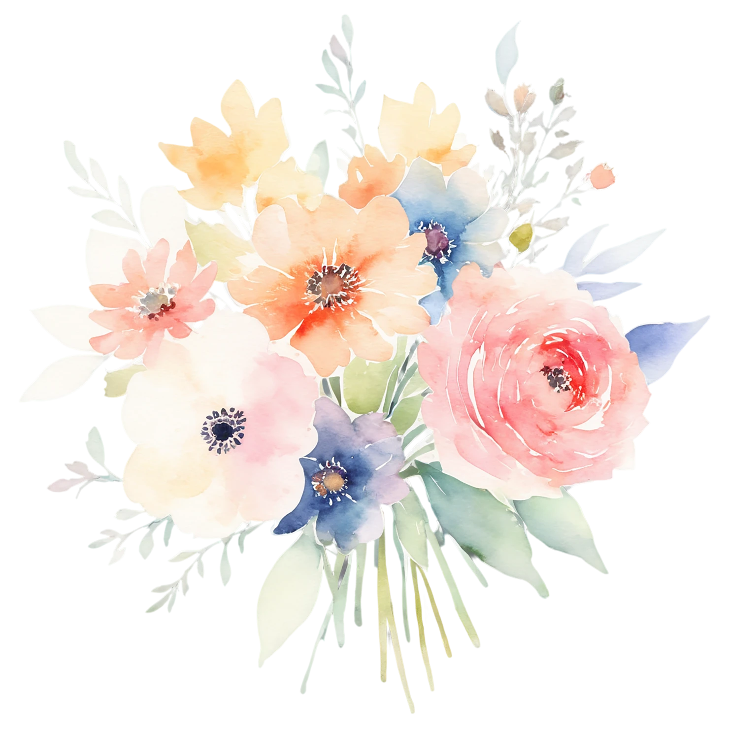 Watercolor flower bouquets isolated on transparent background #23622