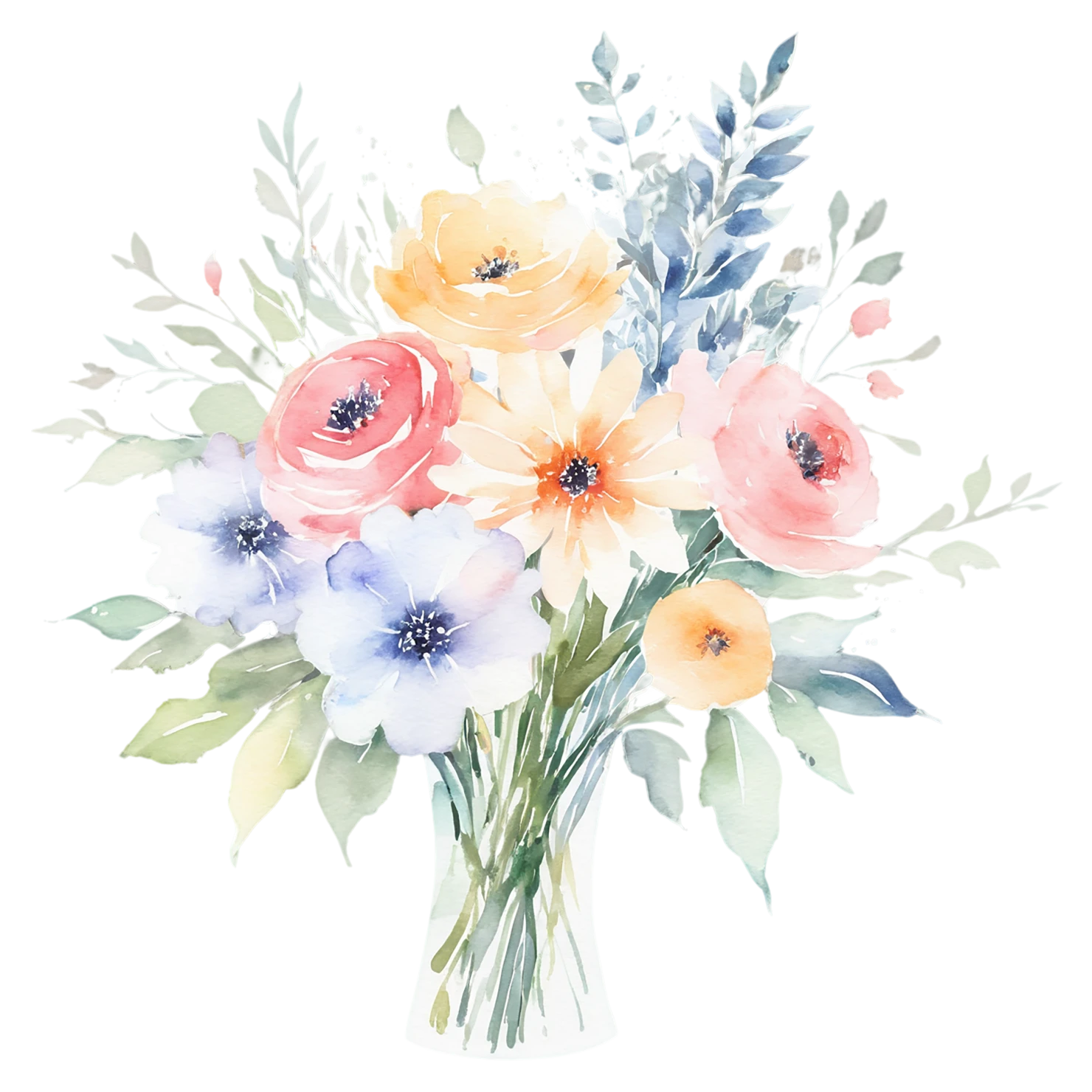 Watercolor flower bouquets isolated on transparent background #23623