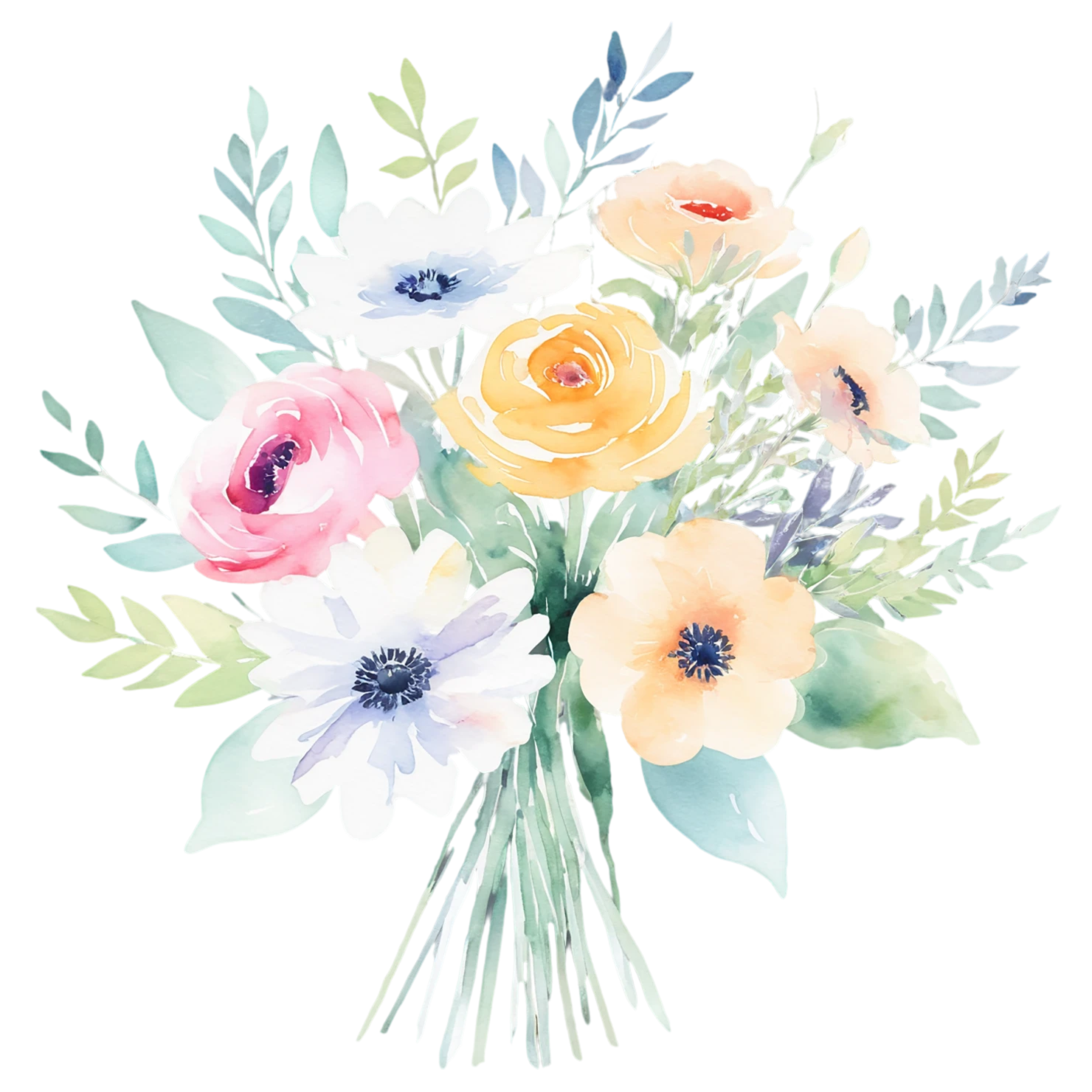 Watercolor flower bouquets isolated on transparent background #23624