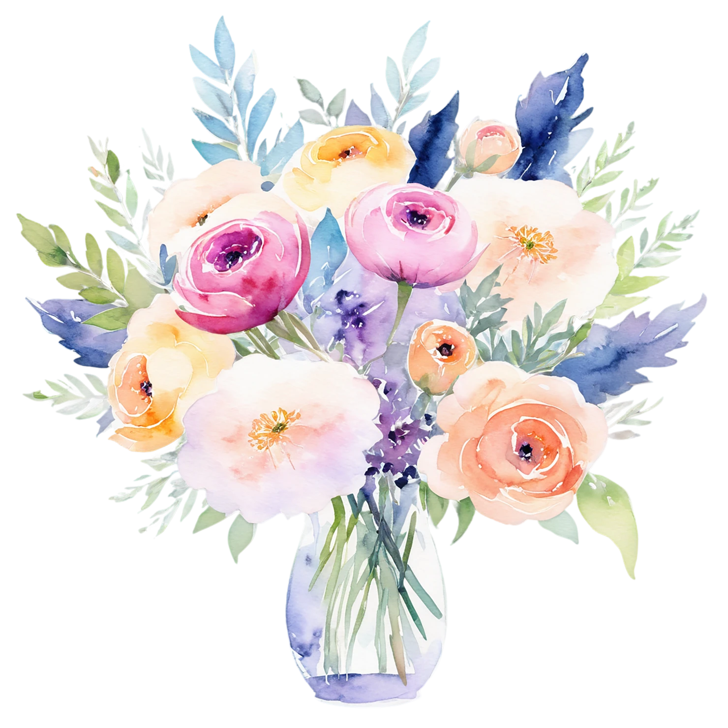 Watercolor flower bouquets isolated on transparent background #23625