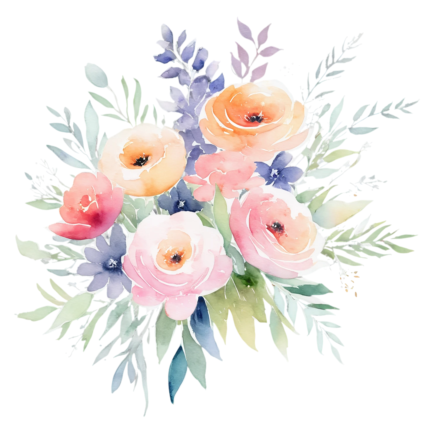 Watercolor flower bouquets isolated on transparent background #23627
