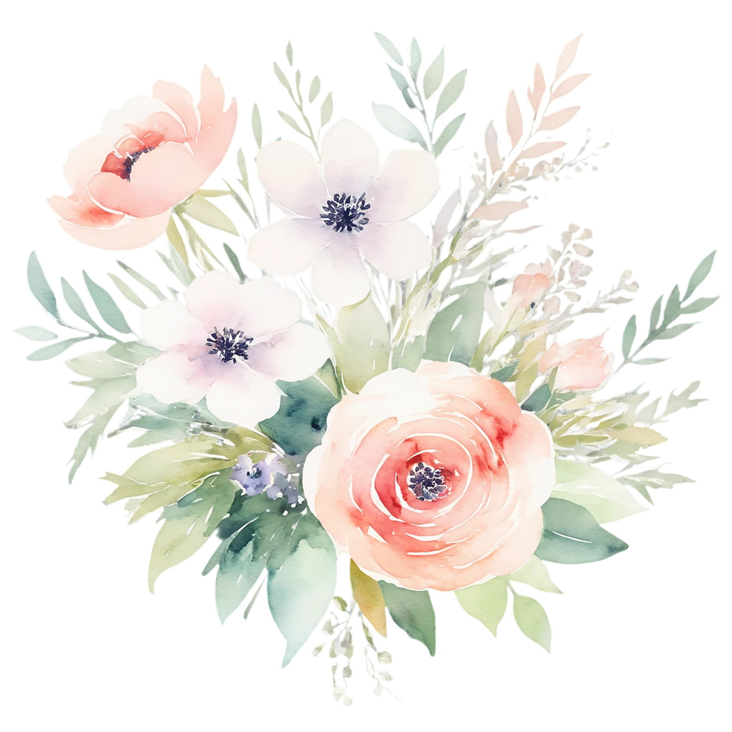 Watercolor flower bouquets isolated on transparent background #23628