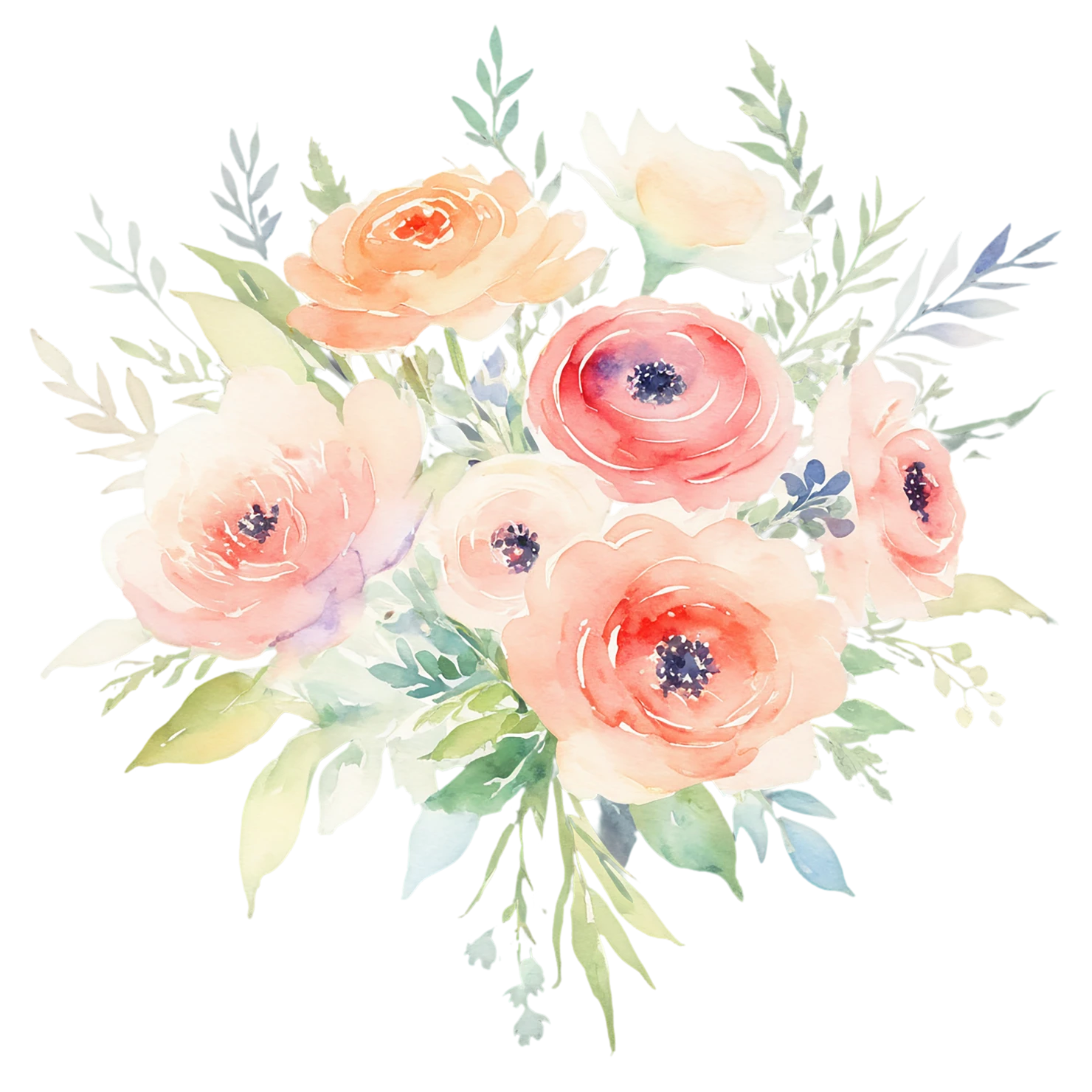 Watercolor flower bouquets isolated on transparent background #23629