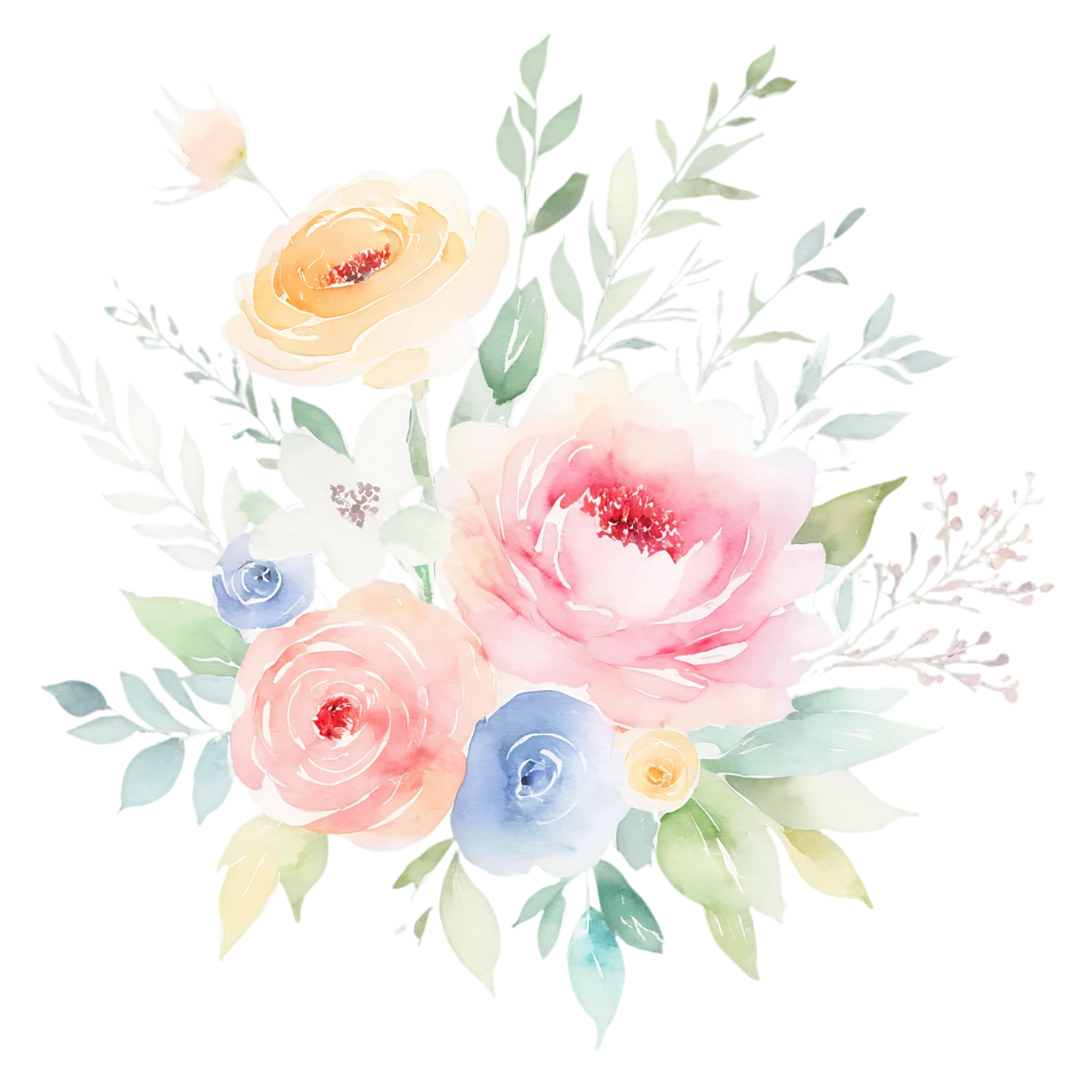 Watercolor flower bouquets isolated on transparent background #23630