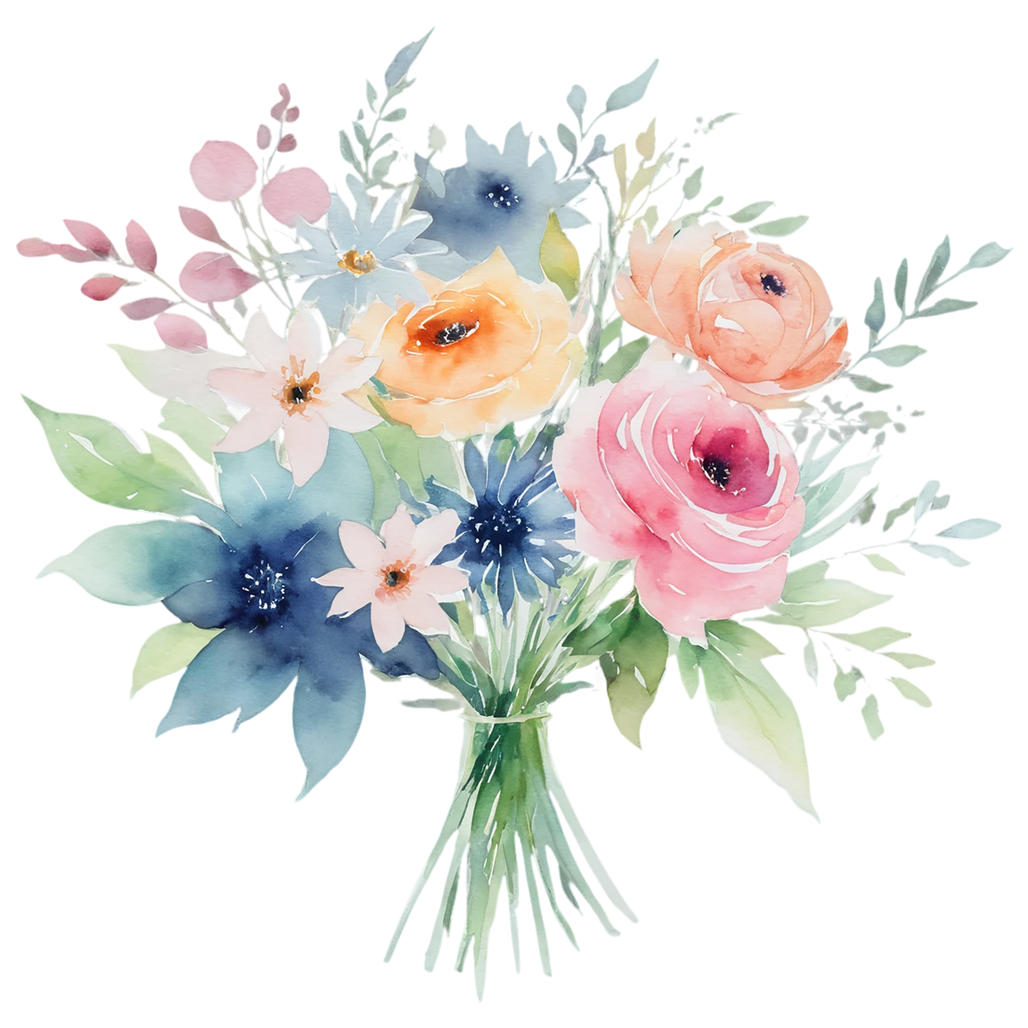 Watercolor flower bouquets isolated on transparent background #23632