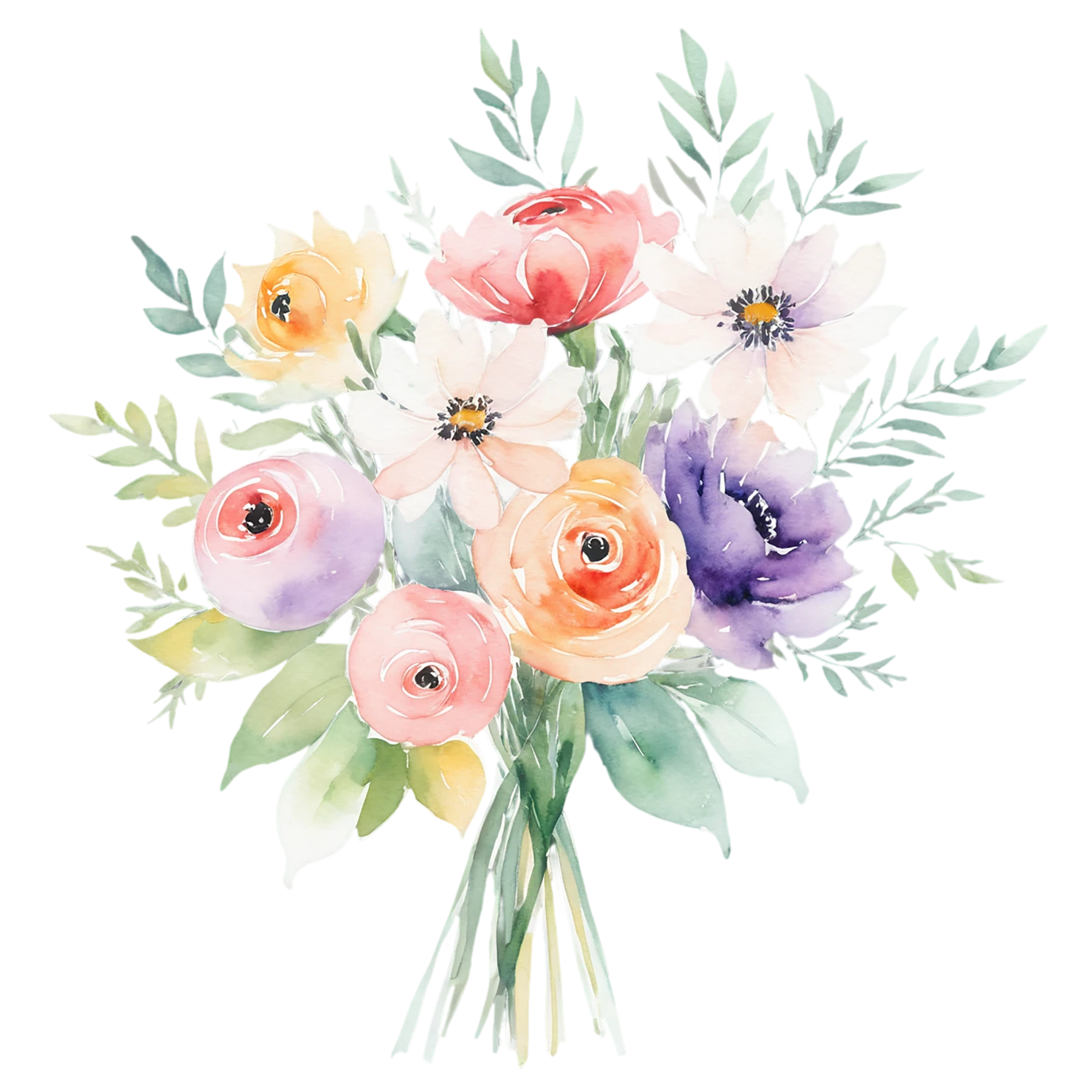 Watercolor flower bouquets isolated on transparent background #23633