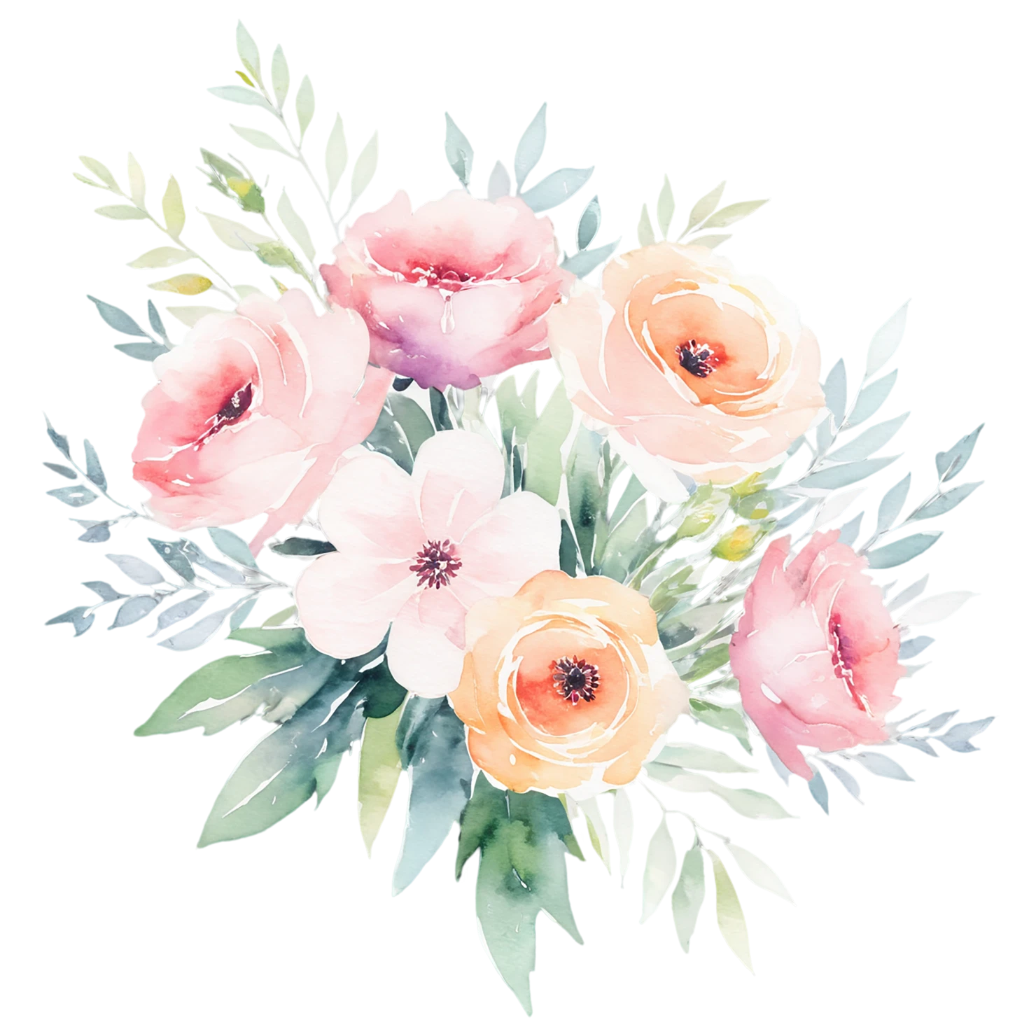 Watercolor flower bouquets isolated on transparent background #23635