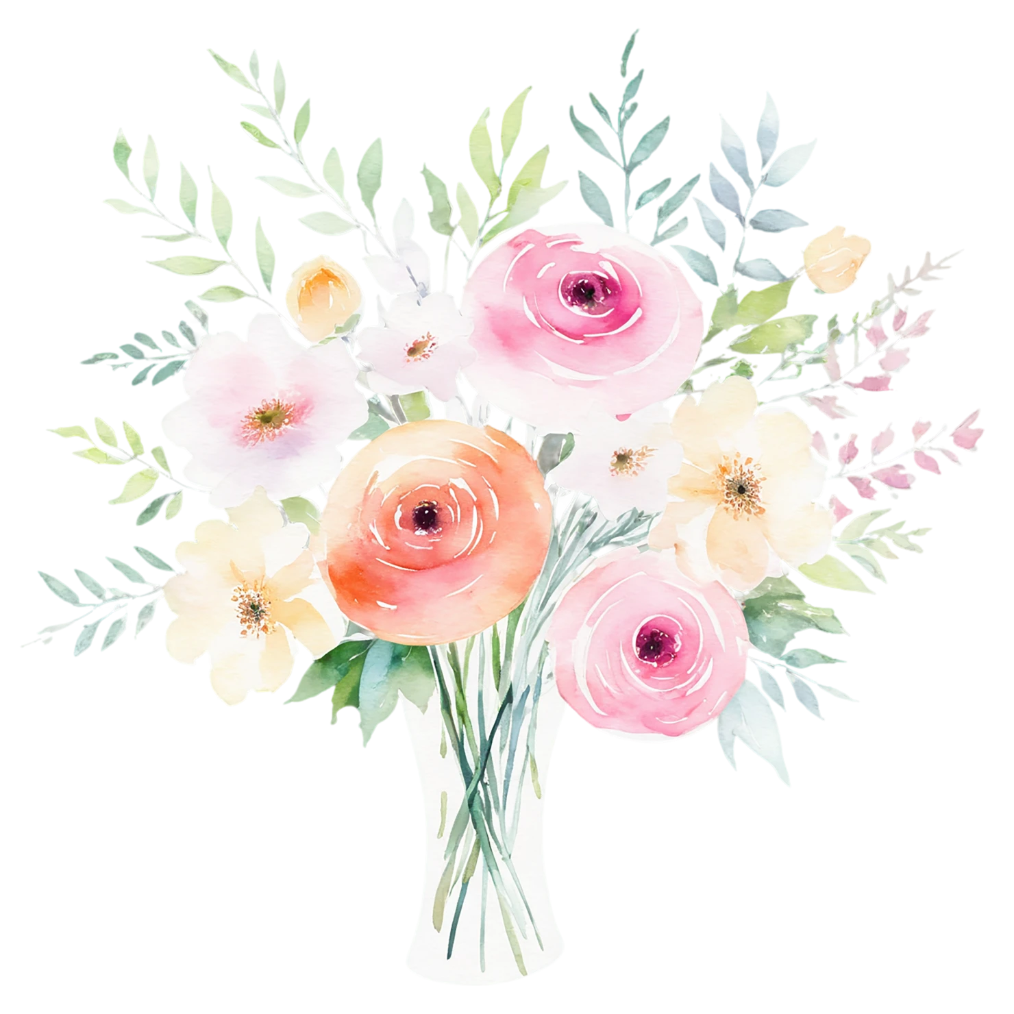 Watercolor flower bouquets isolated on transparent background #23636