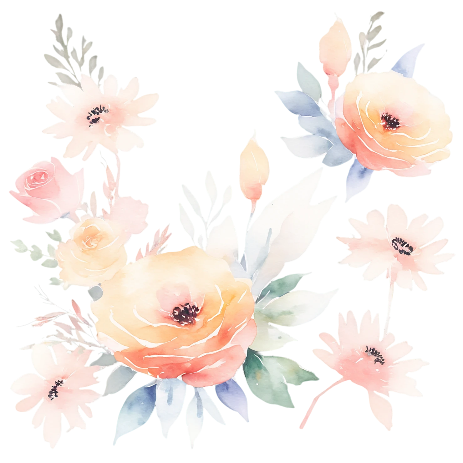 Watercolor flower bouquets isolated on transparent background #23637