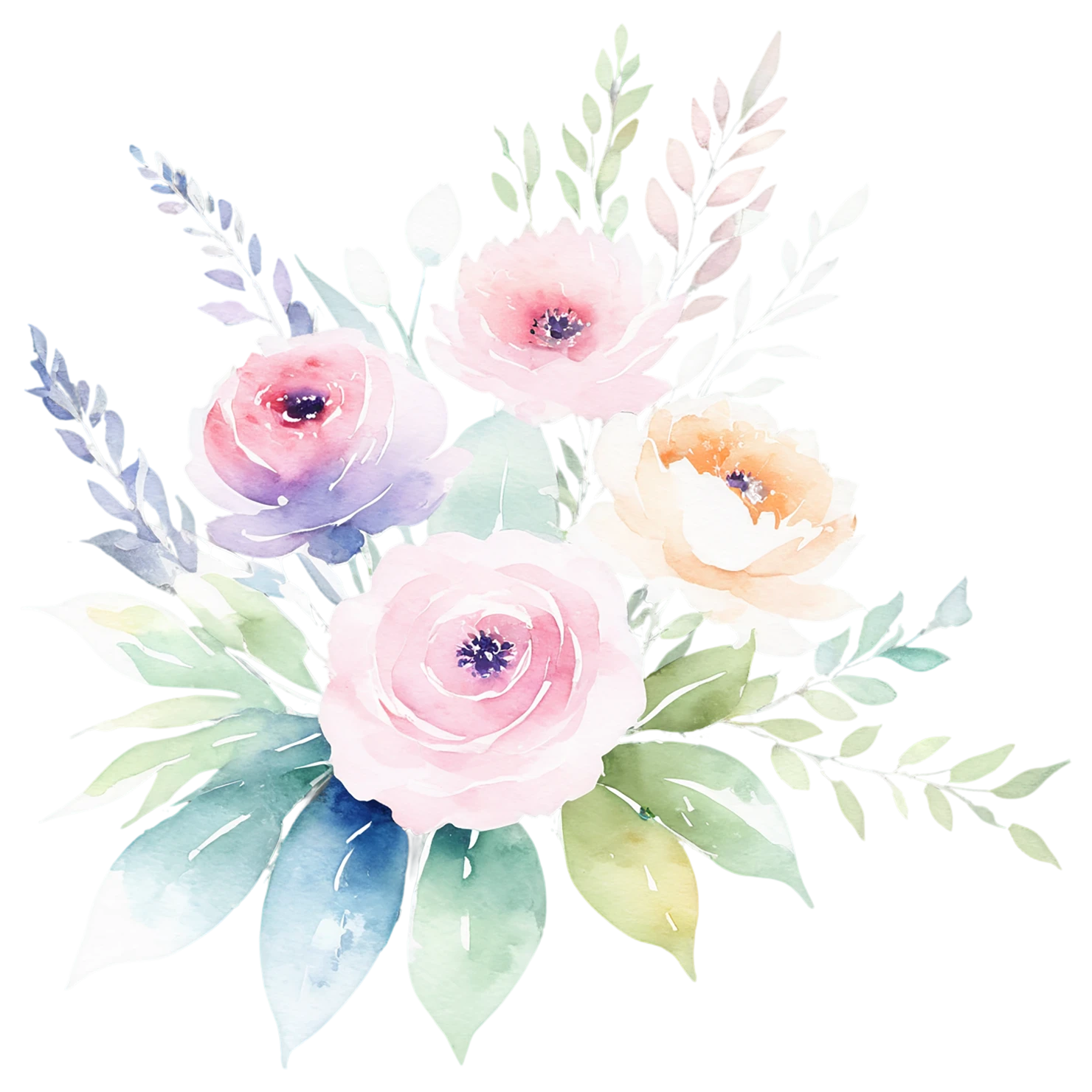 Watercolor flower bouquets isolated on transparent background #23638
