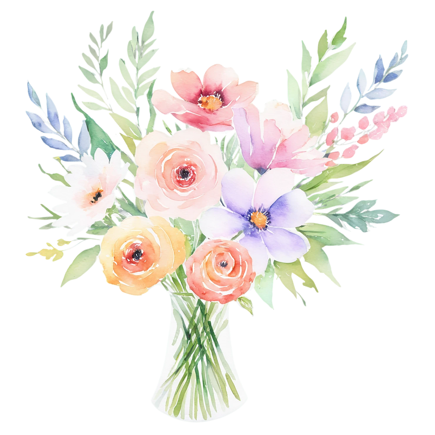 Watercolor flower bouquets isolated on transparent background #23639