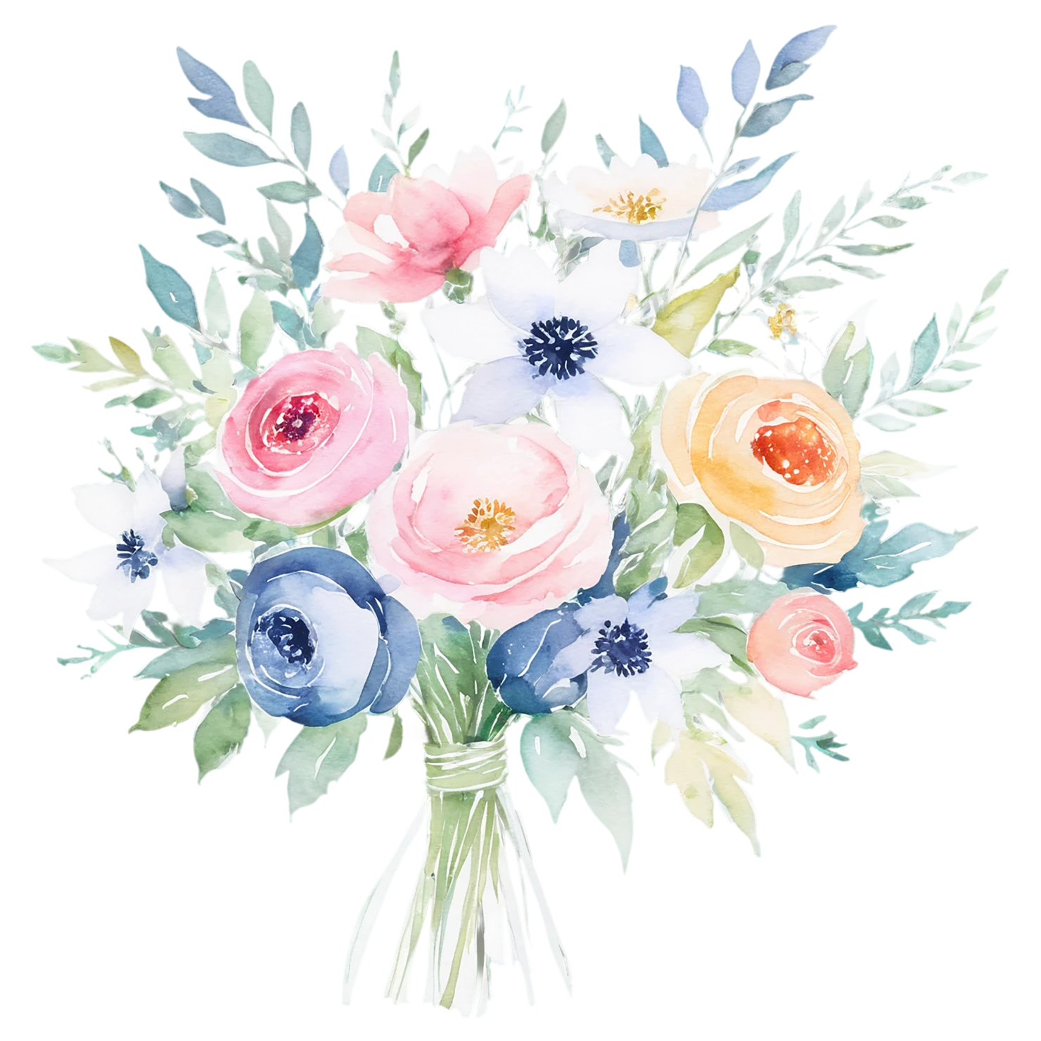 Watercolor flower bouquets isolated on transparent background #23640