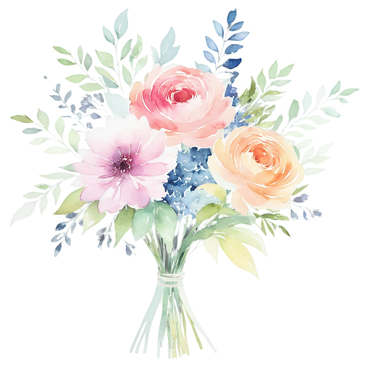 Watercolor flower bouquets isolated on transparent background #23641