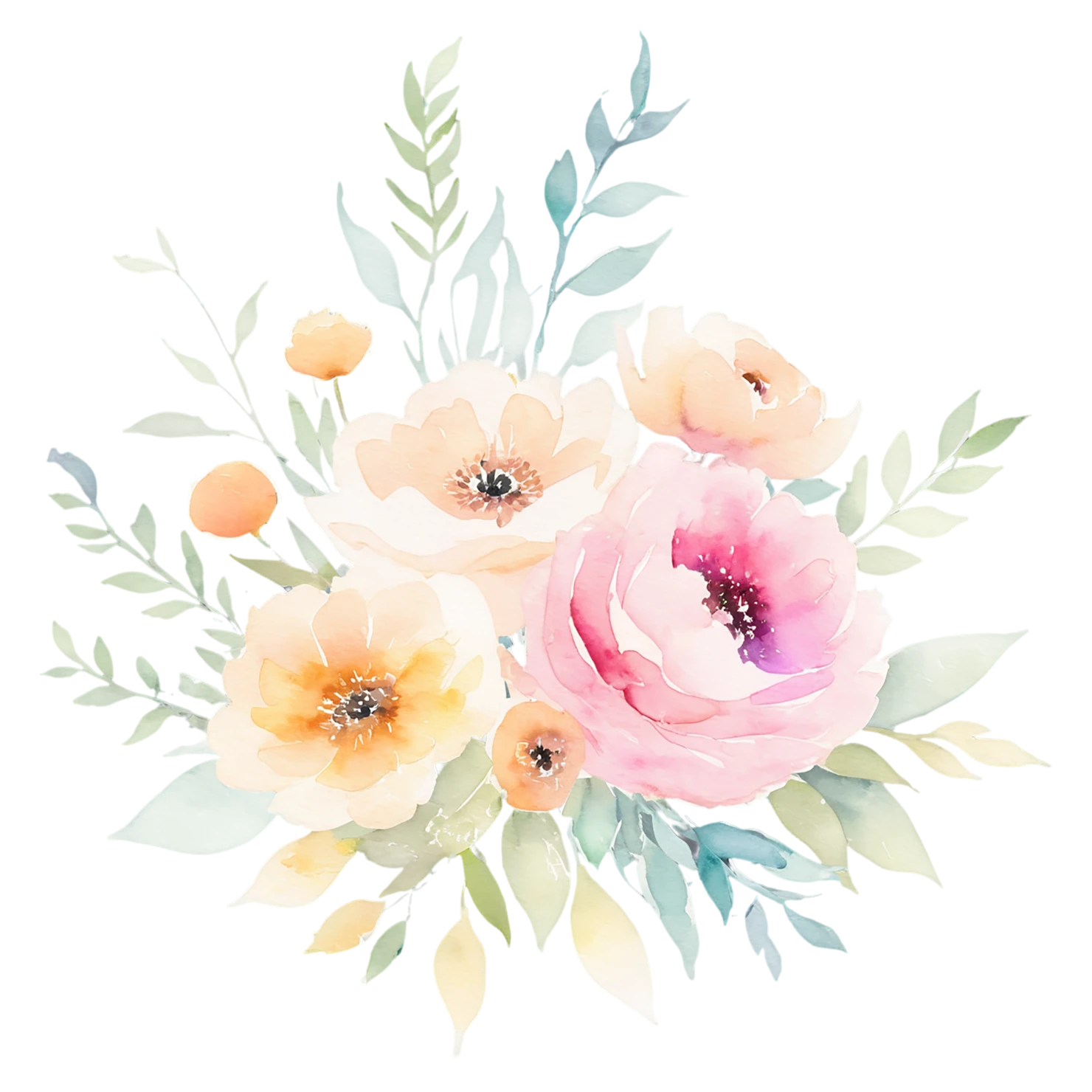 Watercolor flower bouquets isolated on transparent background #23642