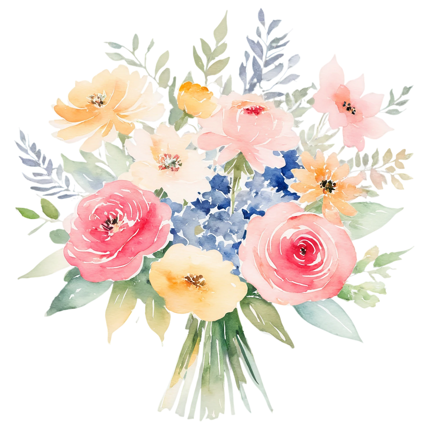 Watercolor flower bouquets isolated on transparent background #23643