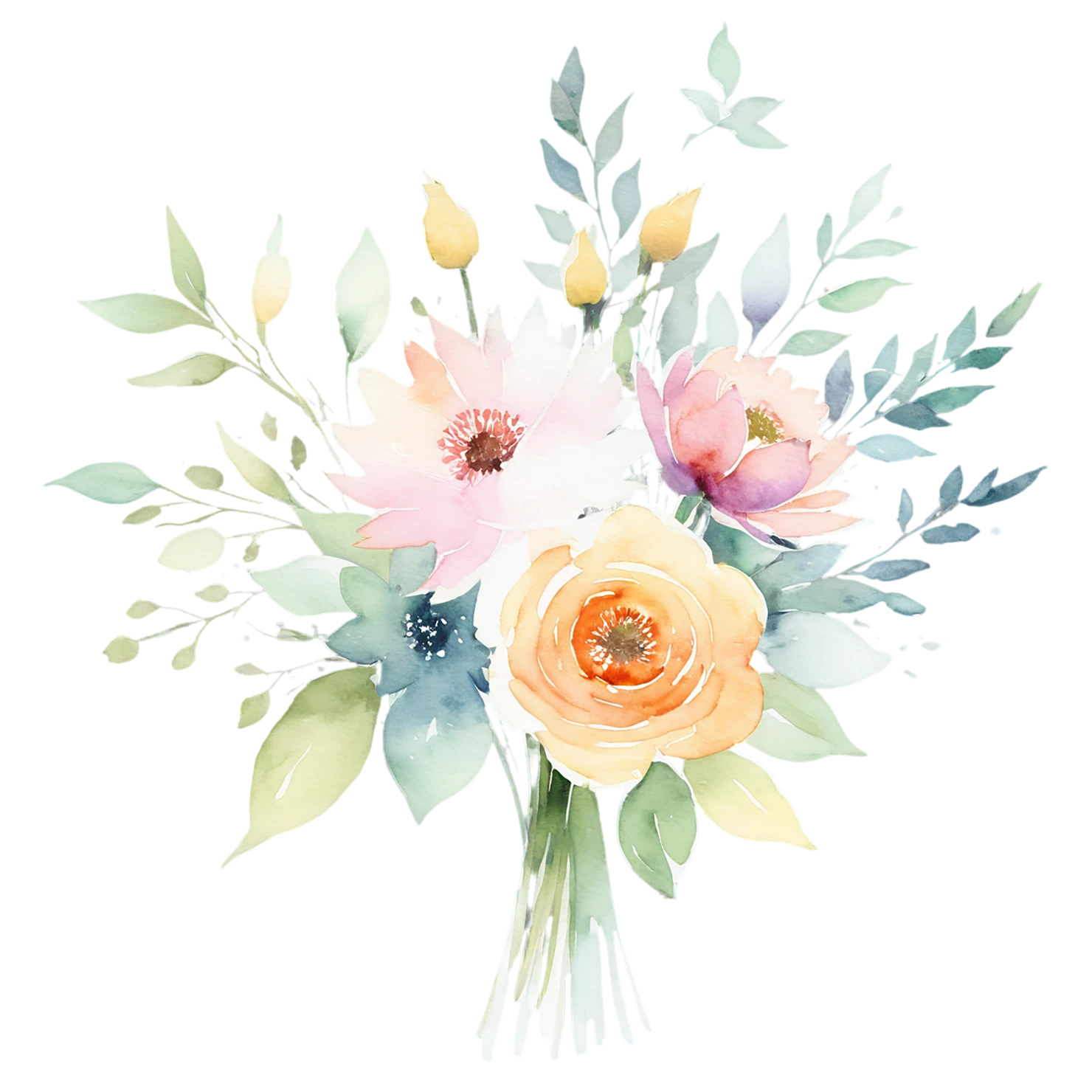 Watercolor flower bouquets isolated on transparent background #23644