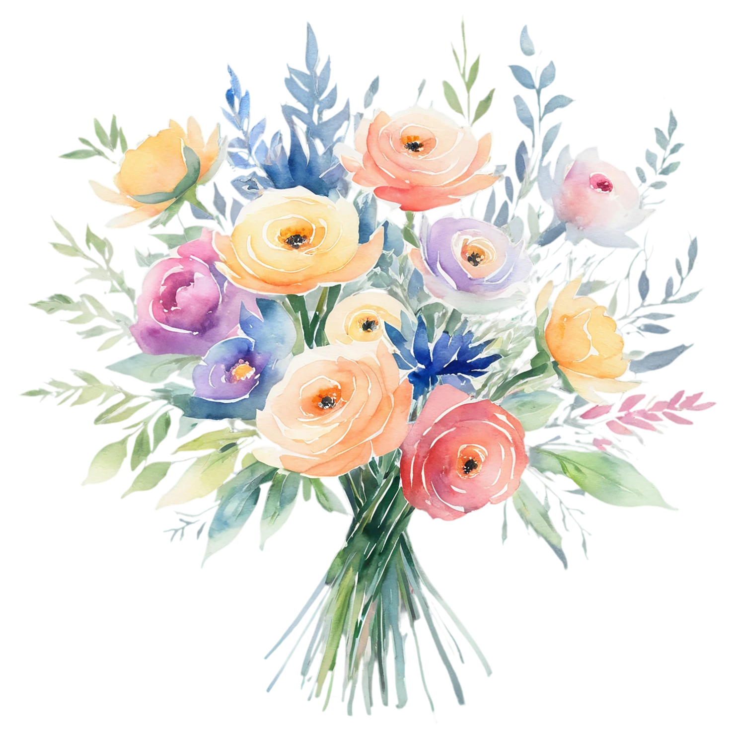 Watercolor flower bouquets isolated on transparent background #23645