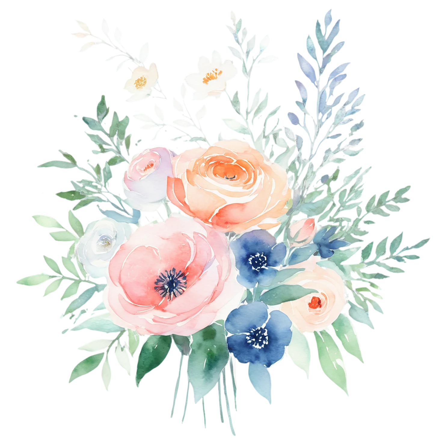 Watercolor flower bouquets isolated on transparent background #23647