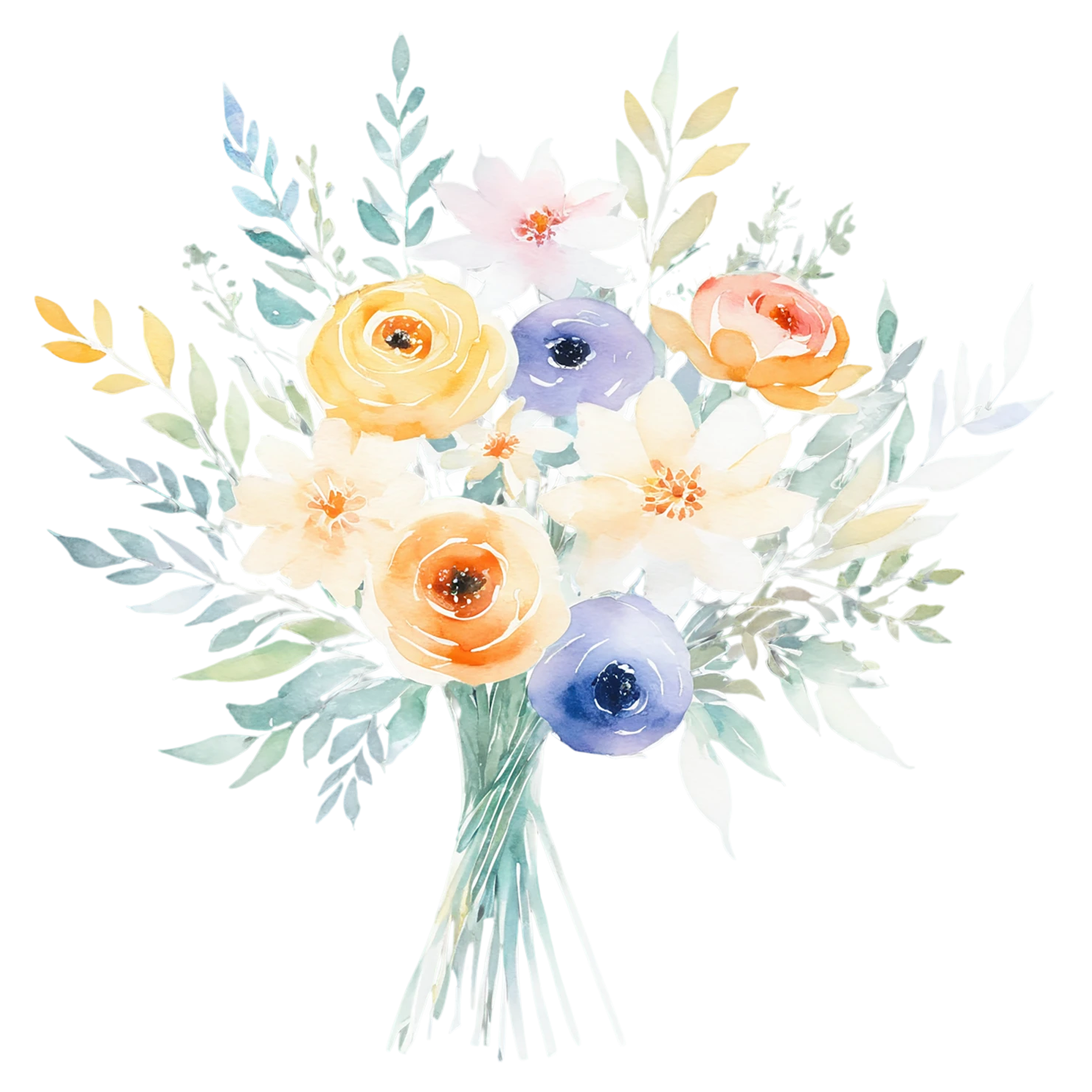 Watercolor flower bouquets isolated on transparent background #23649