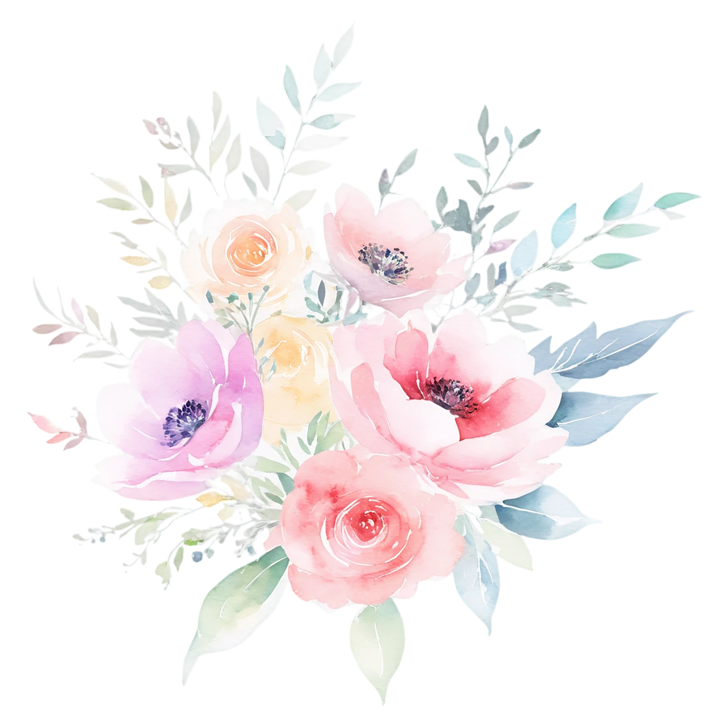 Watercolor flower bouquets isolated on transparent background #23651