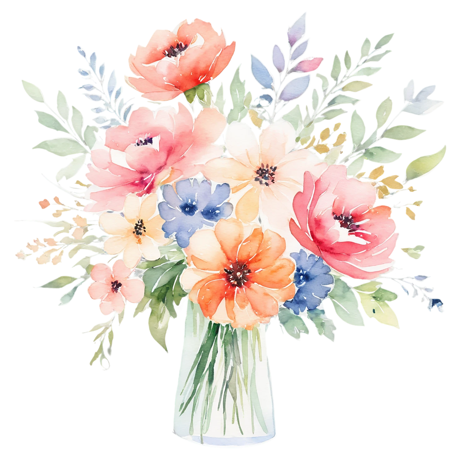 Watercolor flower bouquets isolated on transparent background #23654