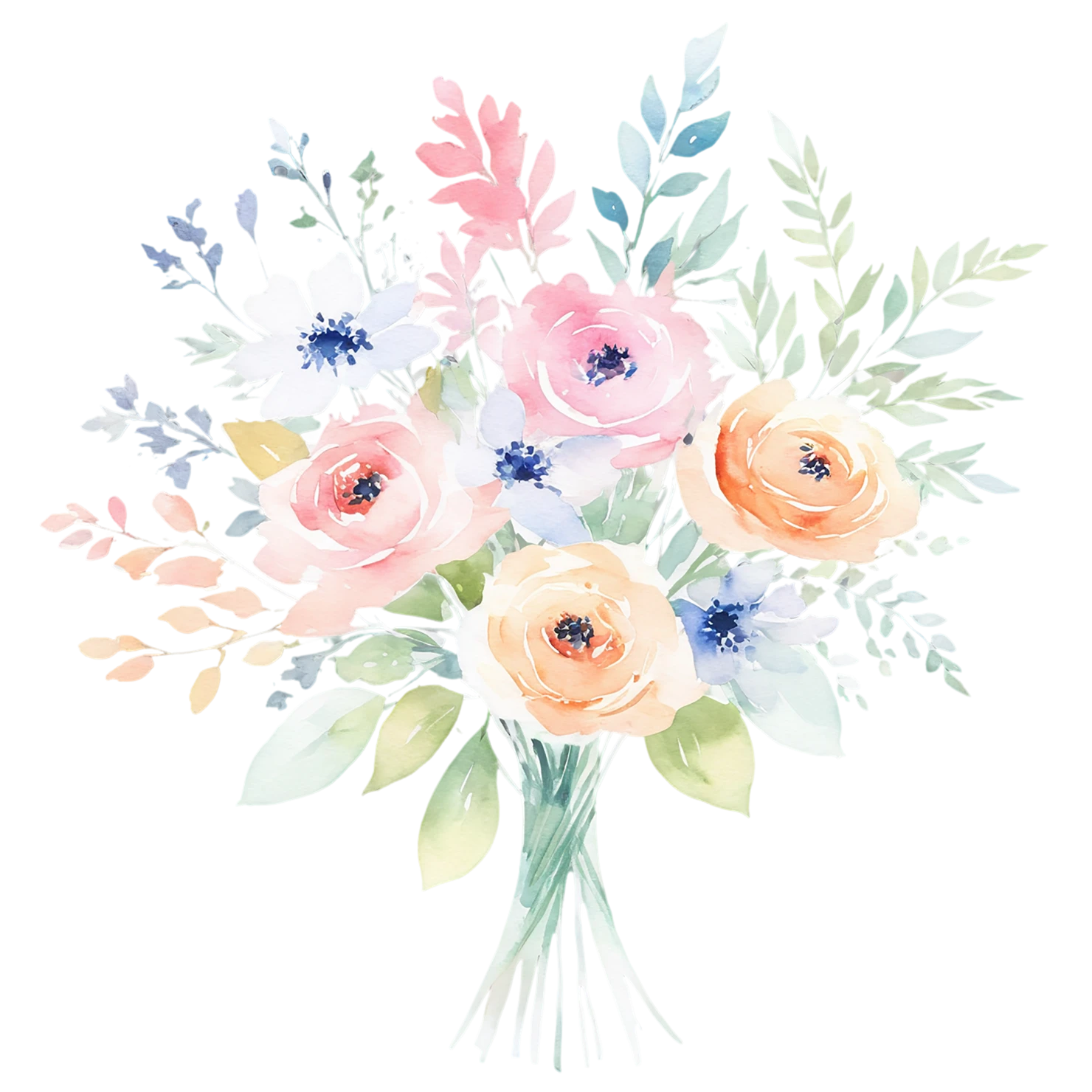 Watercolor flower bouquets isolated on transparent background #23655