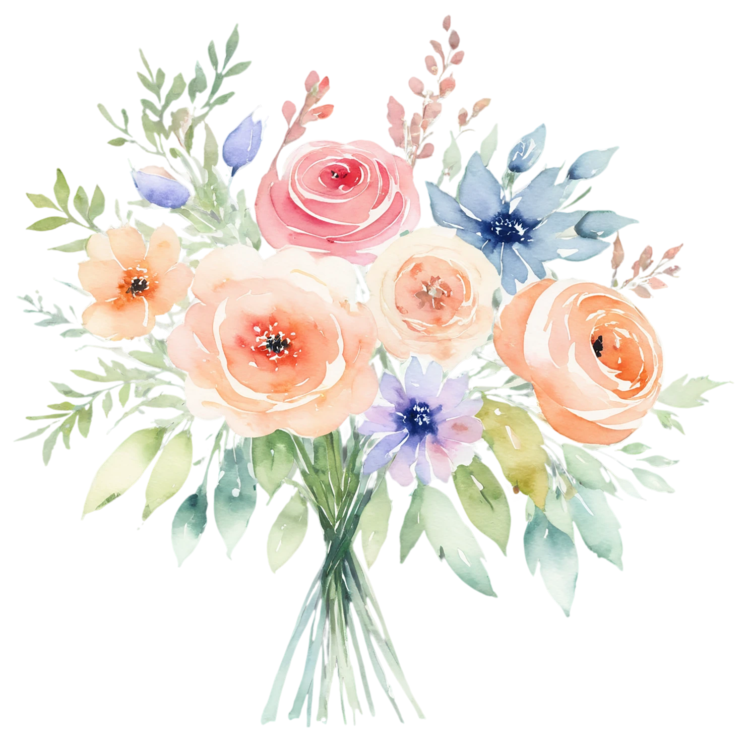 Watercolor flower bouquets isolated on transparent background #23656
