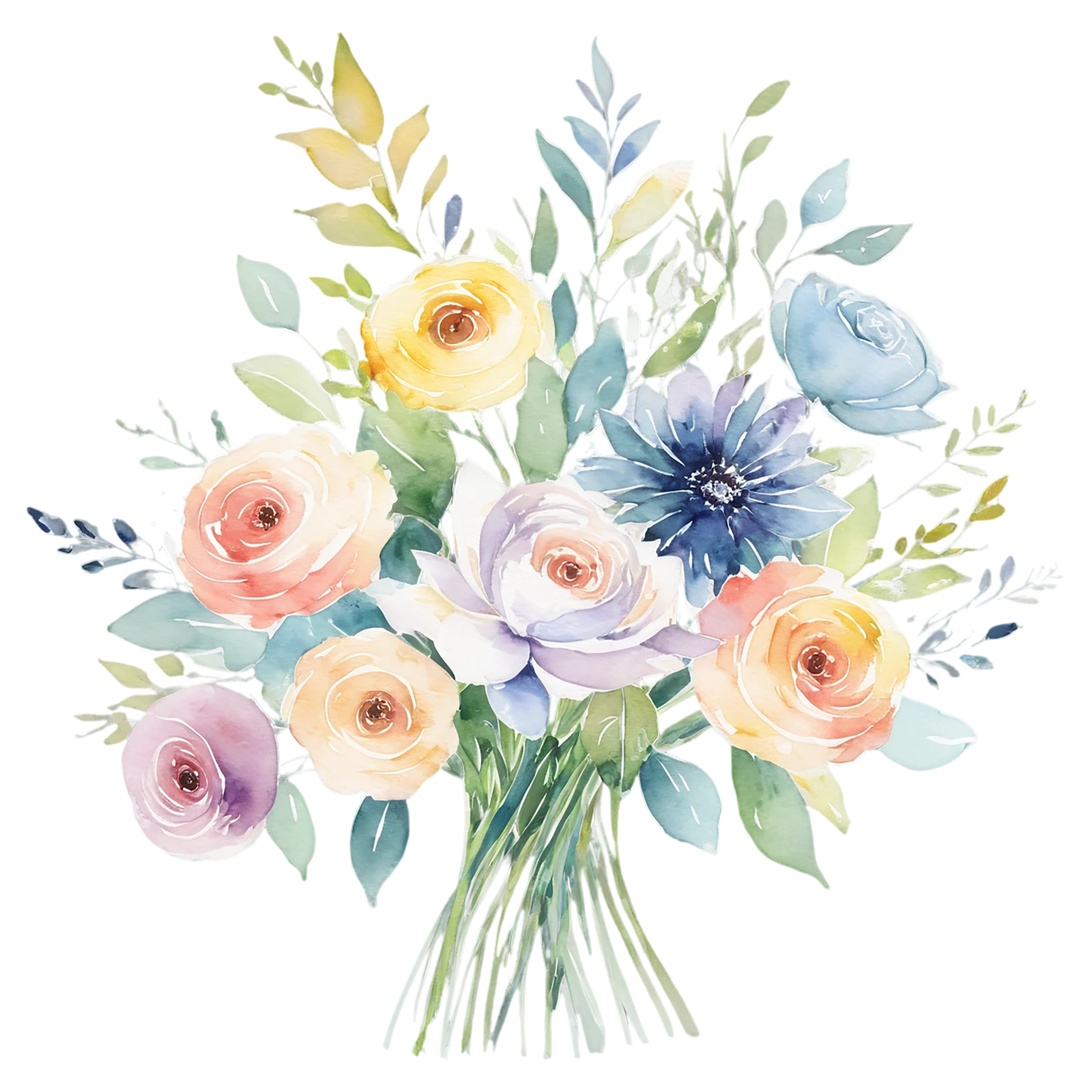 Watercolor flower bouquets isolated on transparent background #23657