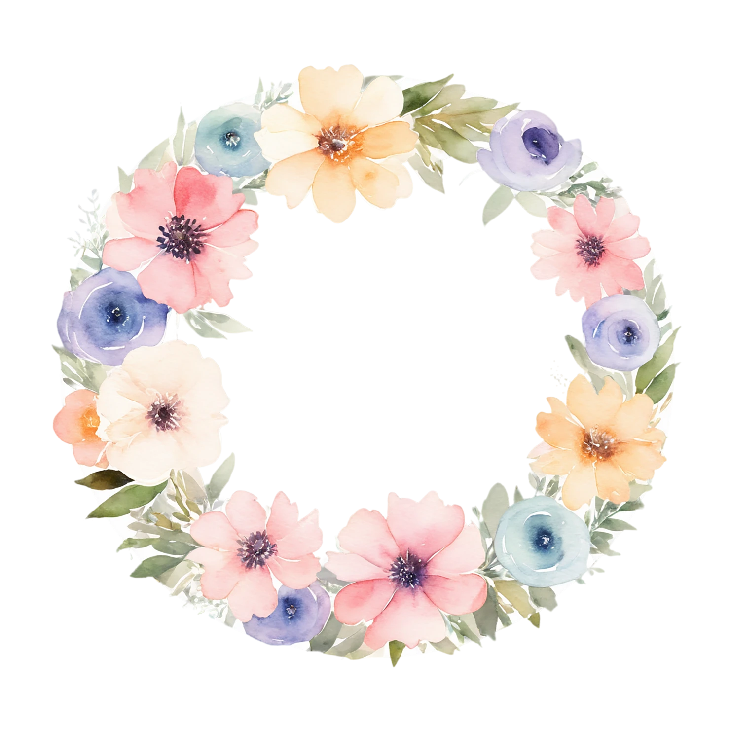 Watercolor flower ring isolated on transparent background #23659