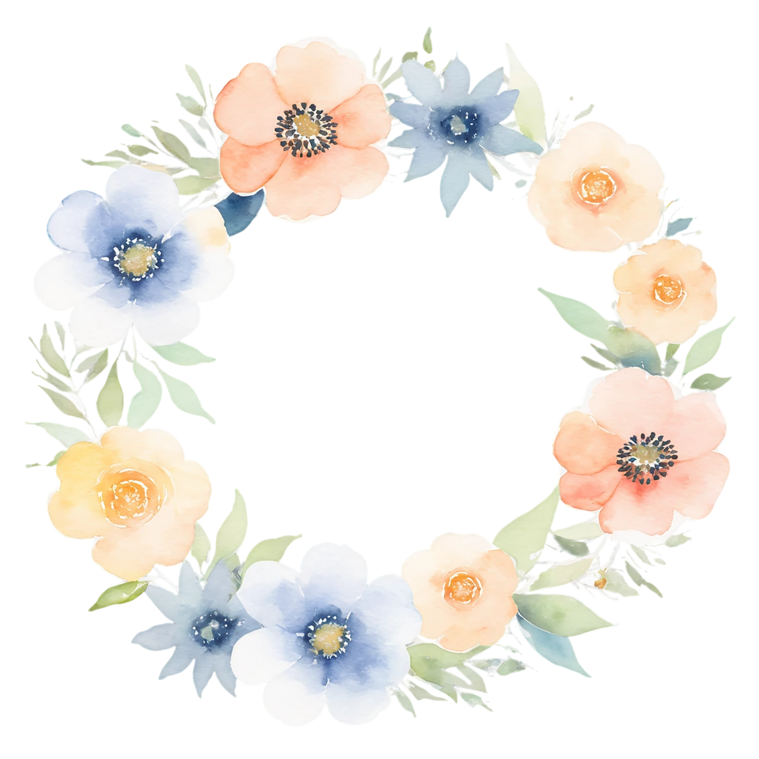 Watercolor flower ring isolated on transparent background #23661