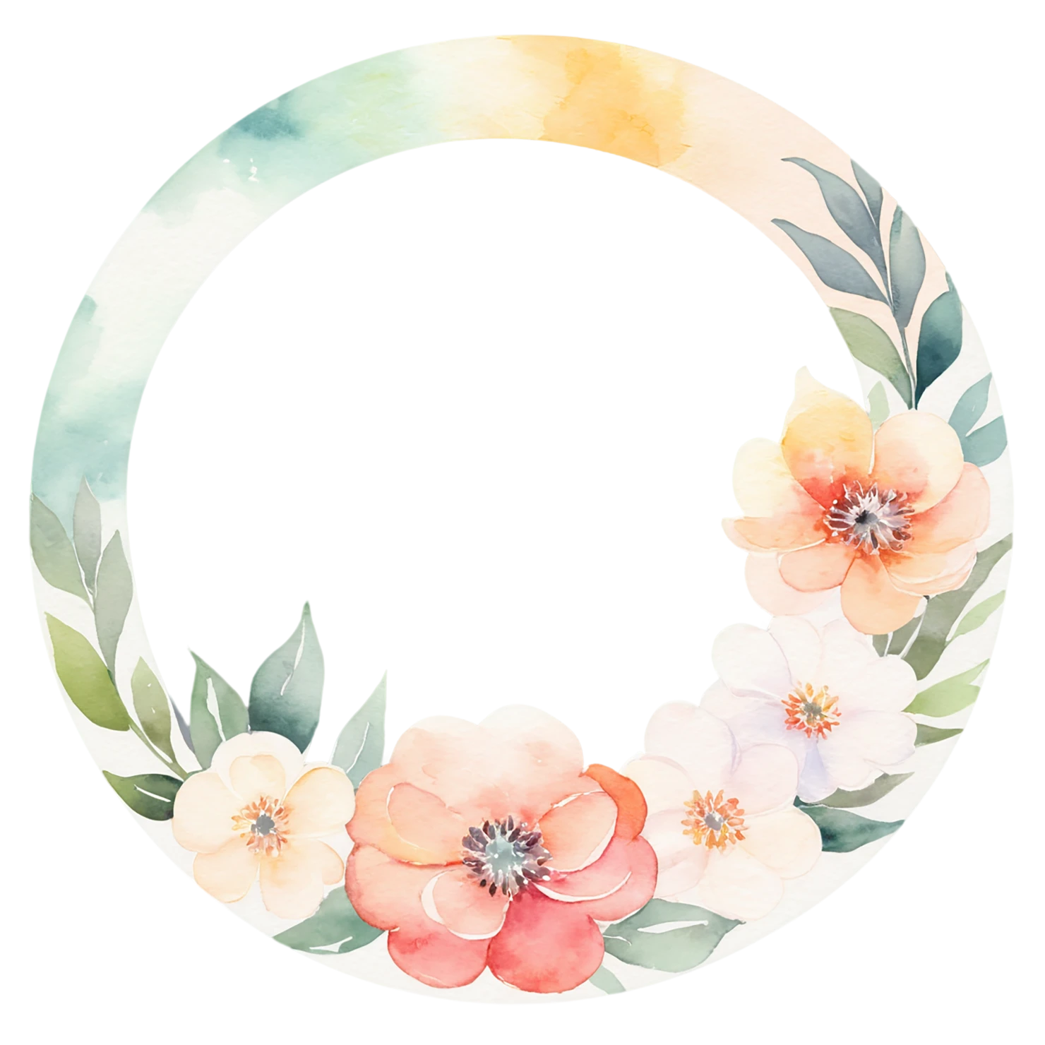 Watercolor flower ring isolated on transparent background #23662