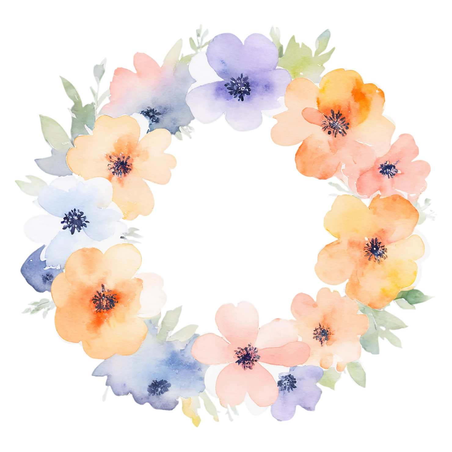 Watercolor flower ring isolated on transparent background #23663