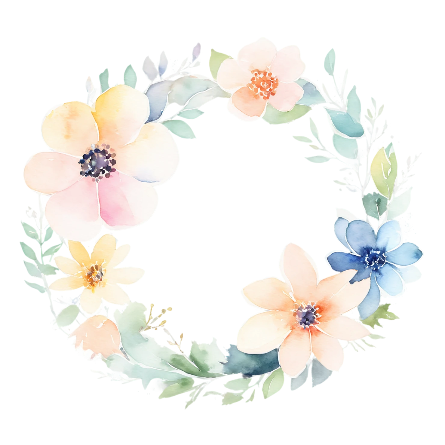 Watercolor flower ring isolated on transparent background #23664