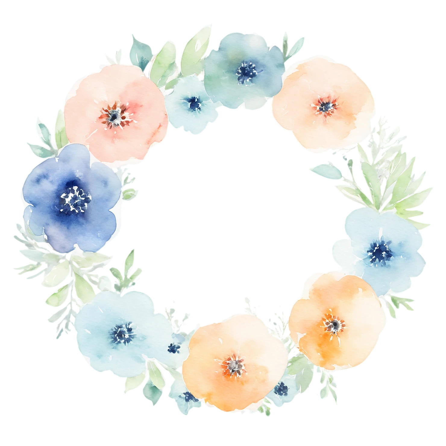 Watercolor flower ring isolated on transparent background #23666