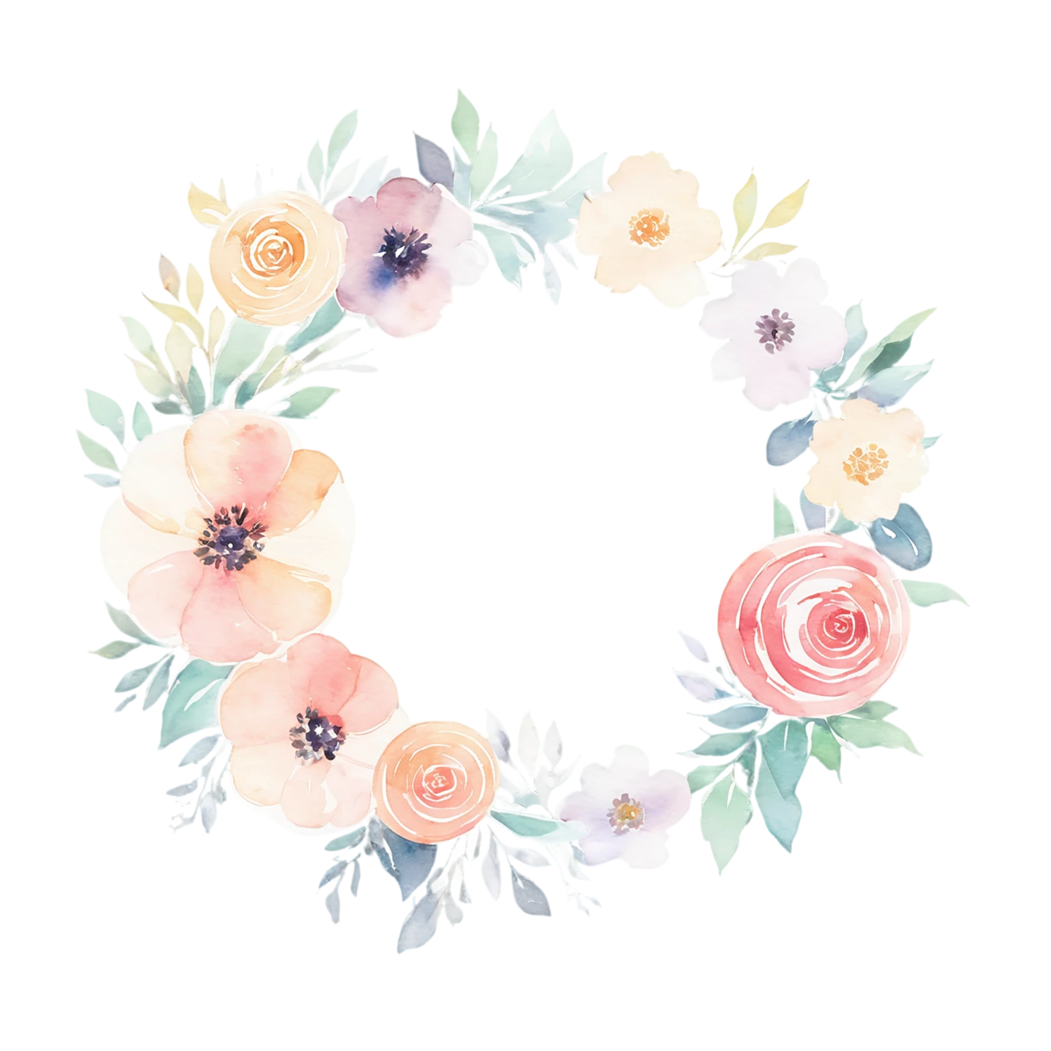 Watercolor flower ring isolated on transparent background #23668