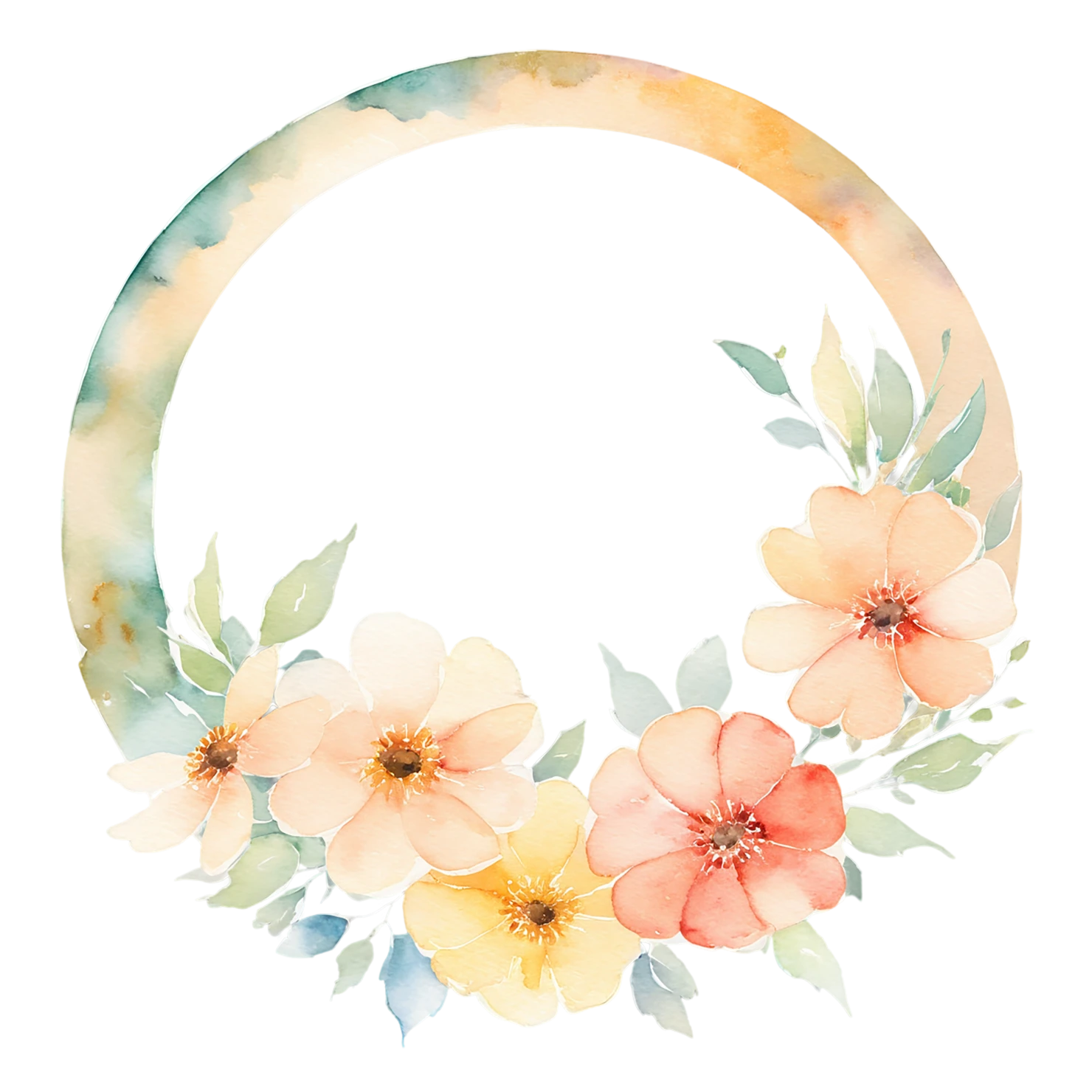 Watercolor flower ring isolated on transparent background #23669