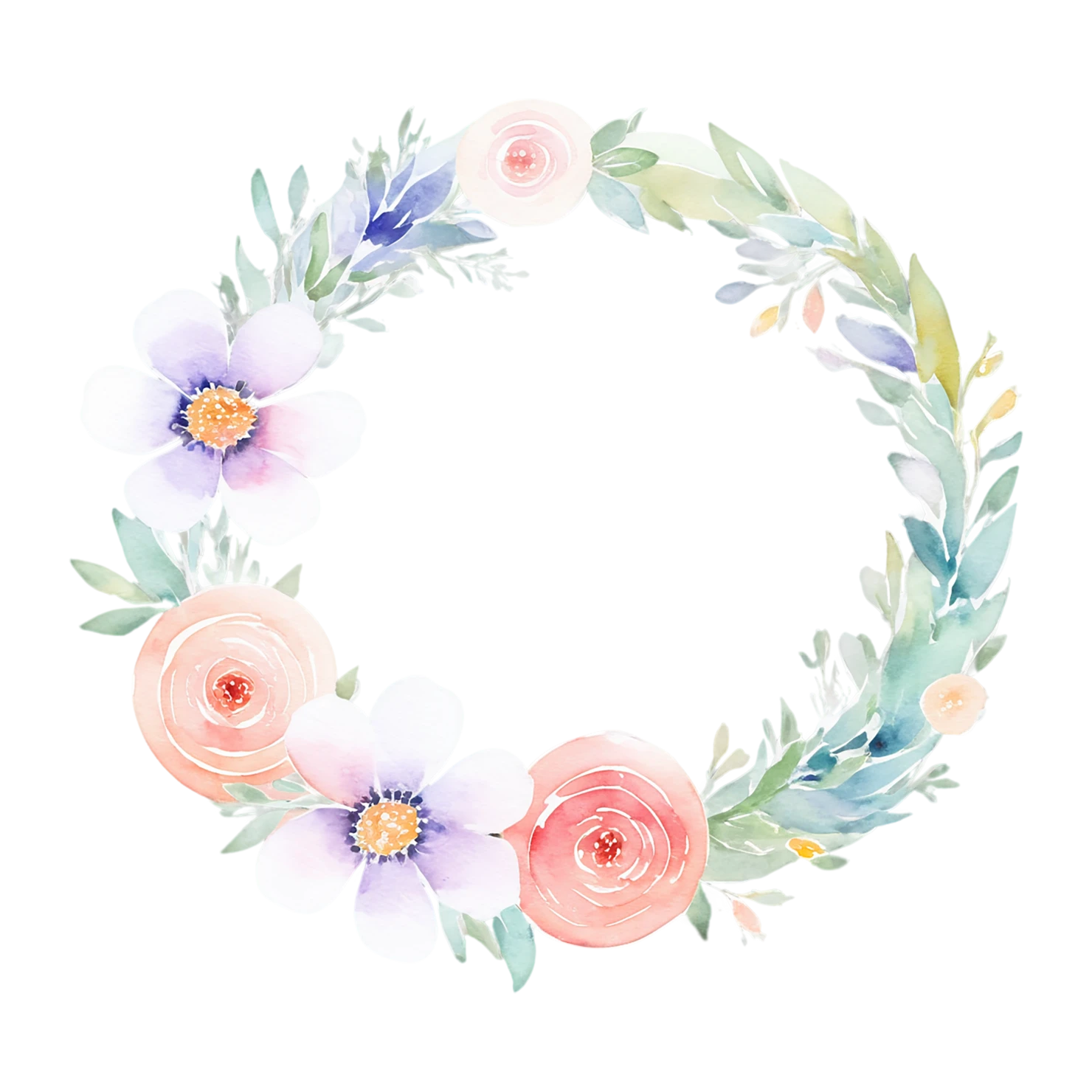 Watercolor flower ring isolated on transparent background #23670